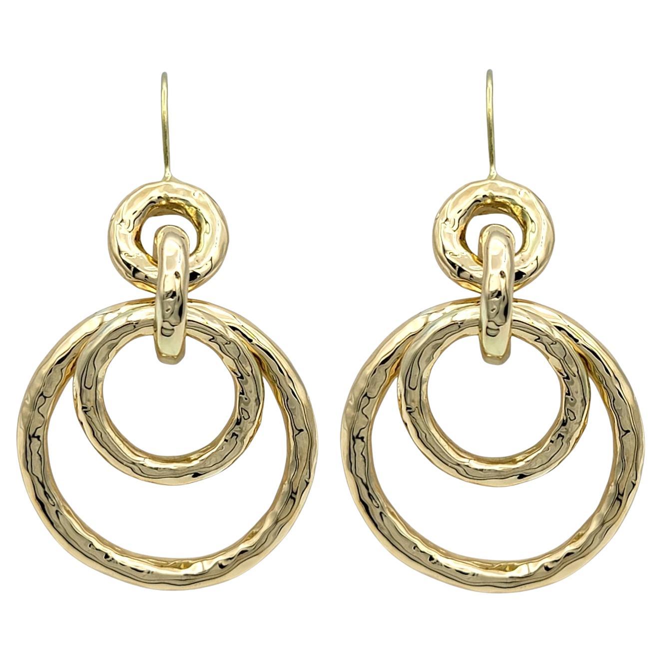 Ippolita Classico Puffy Hammered Jet Set Dangle Hoop Earrings in 18 Karat Gold