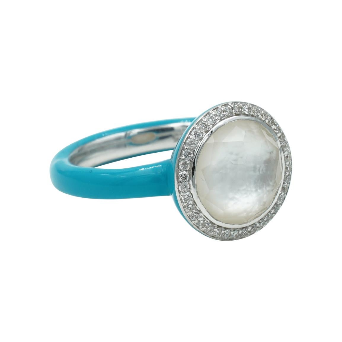 Ippolita Clear Quartz, Mother of Pearl & Diamond Enamel Ring in Sterling Silver