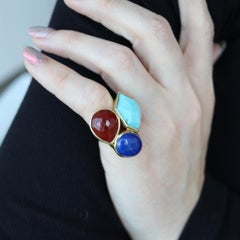 Ippolita Anillo Cóctel Colorido En Oro De 18 Quilates Turquesa Azul Lapislázuli Y Cornalina