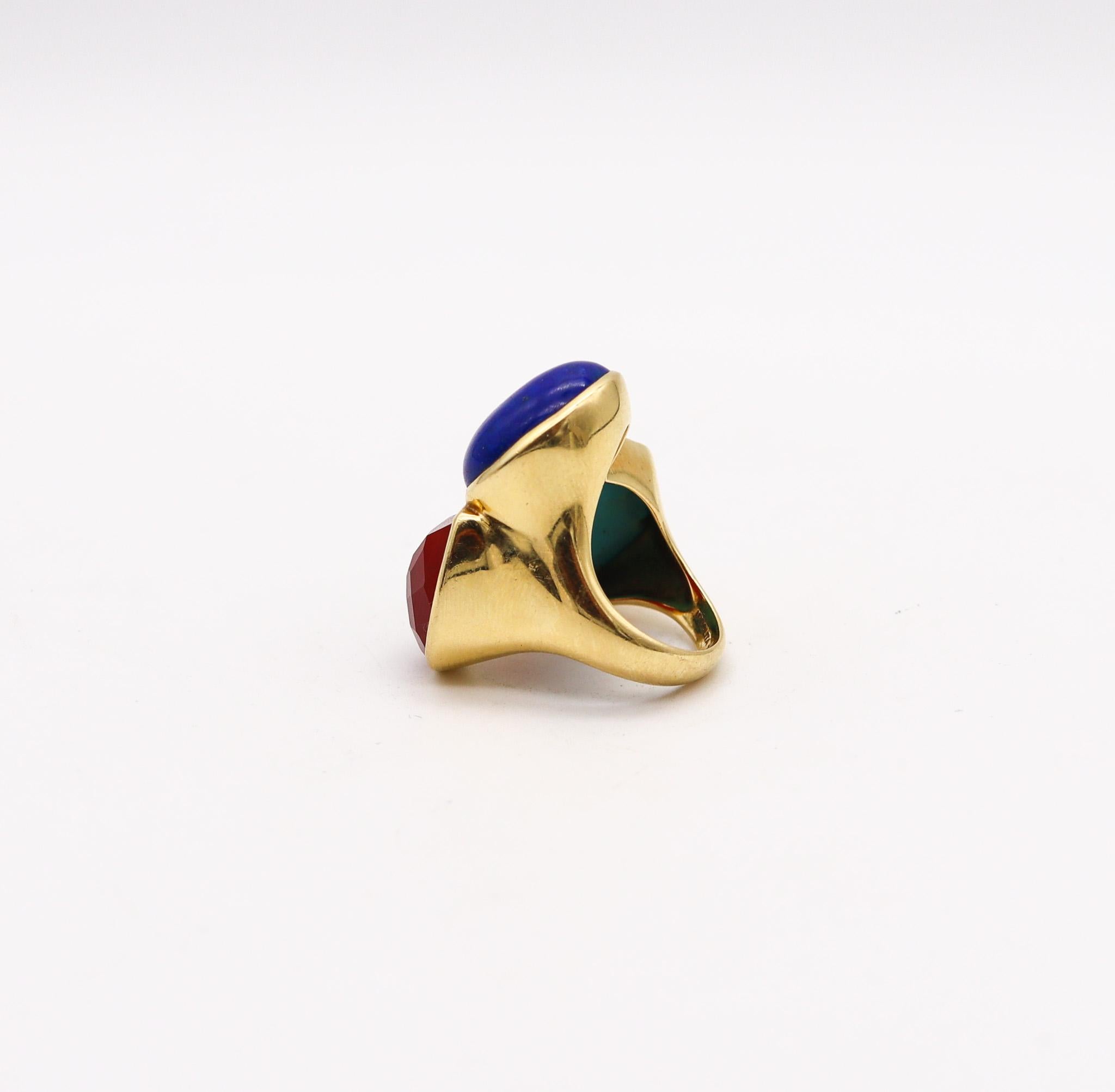 Modernist Ippolita Colorful Cocktail Ring In 18Kt Gold Turquoise Blue Lapis And Carnelian For Sale