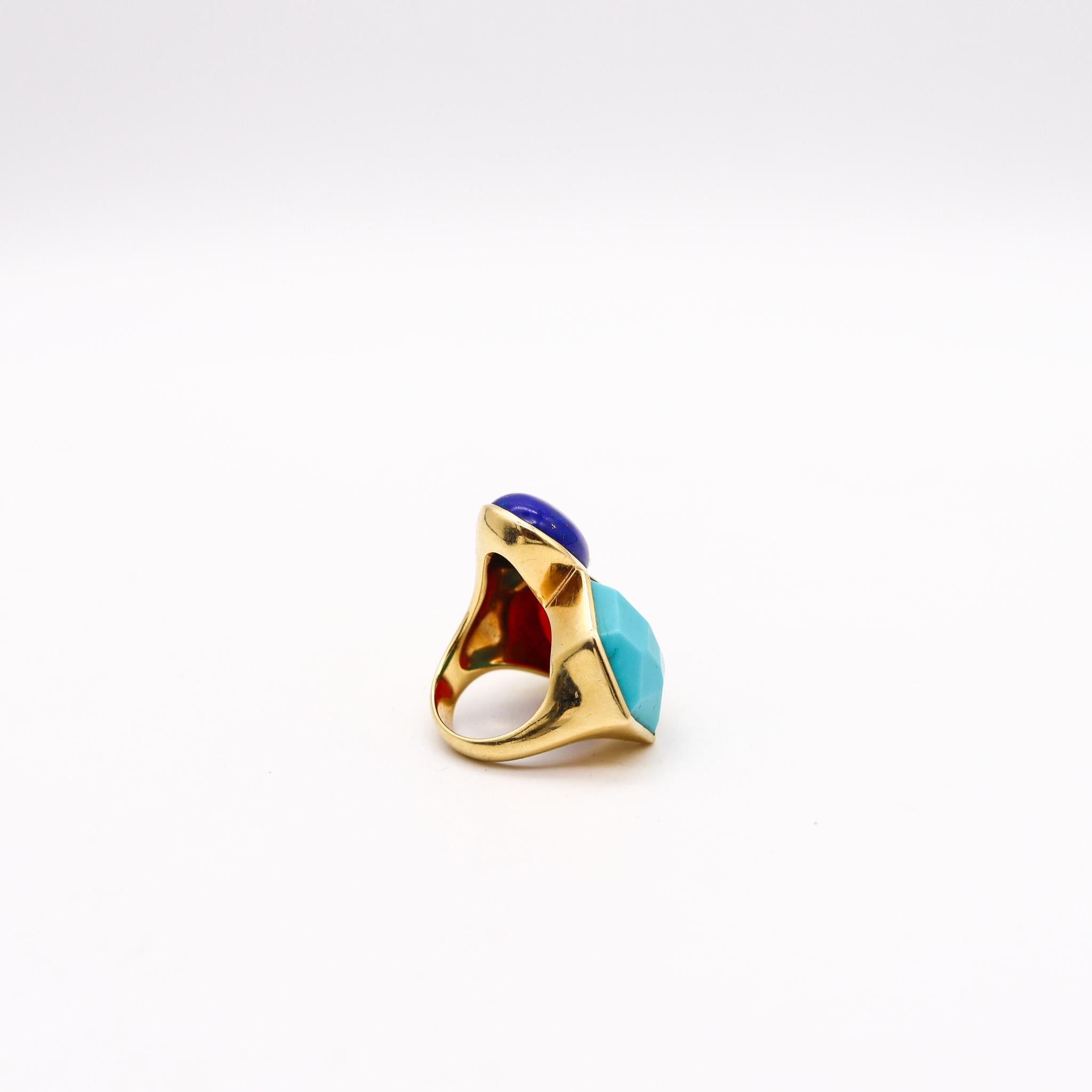 Mixed Cut Ippolita Colorful Cocktail Ring In 18Kt Gold Turquoise Blue Lapis And Carnelian For Sale