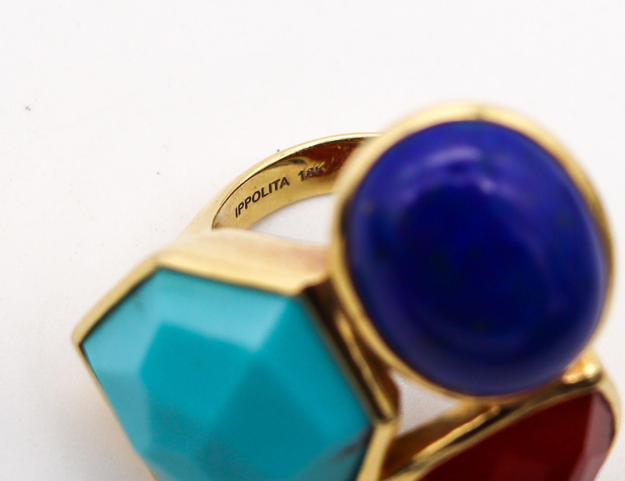 Ippolita Colorful Cocktail Ring In 18Kt Gold Turquoise Blue Lapis And Carnelian In Excellent Condition For Sale In Miami, FL