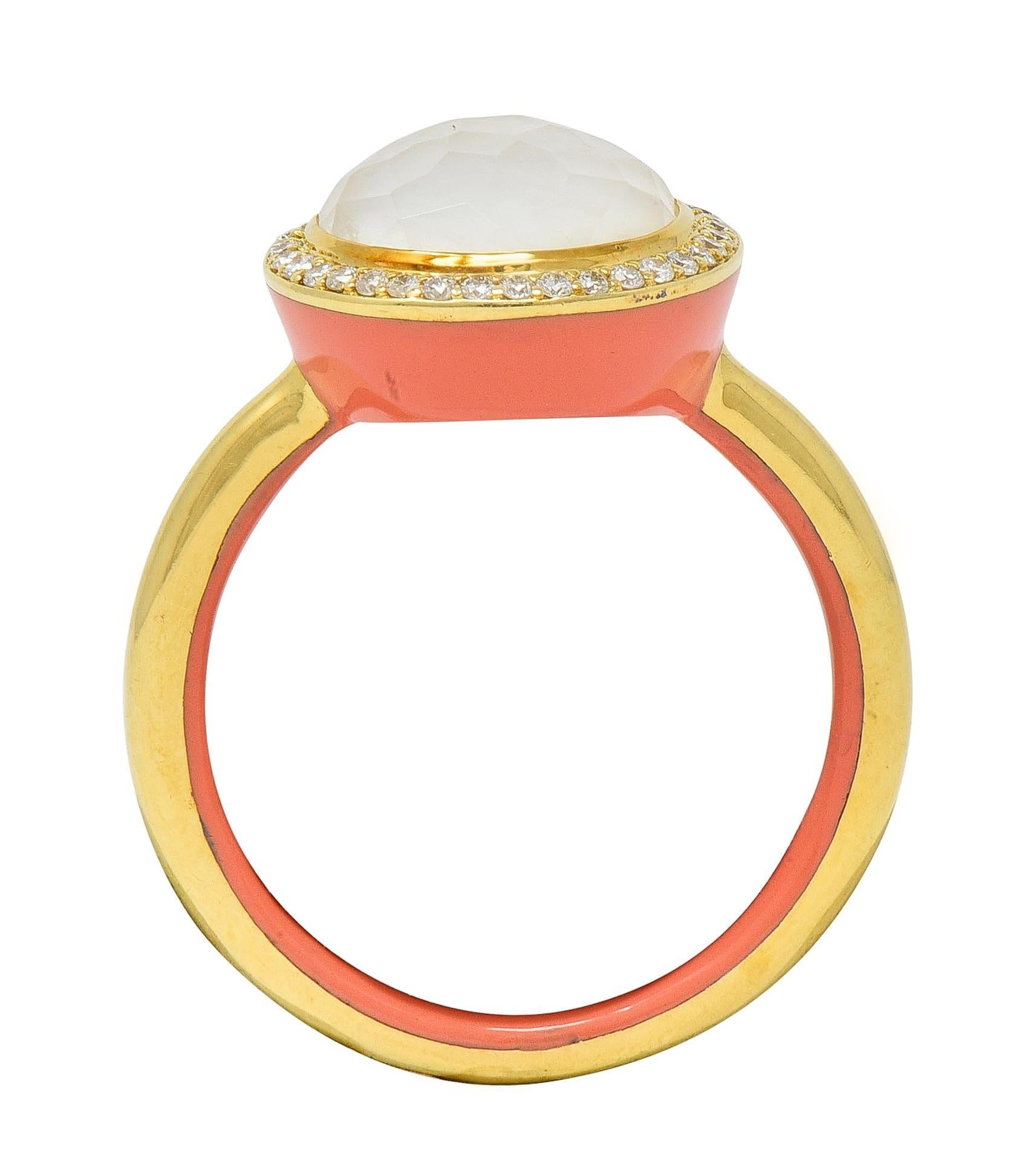 Ippolita Zeitgenössischer Diamant Perlmutt Quarz Emaille 18K Lollipop Ring (Rosenschliff) im Angebot