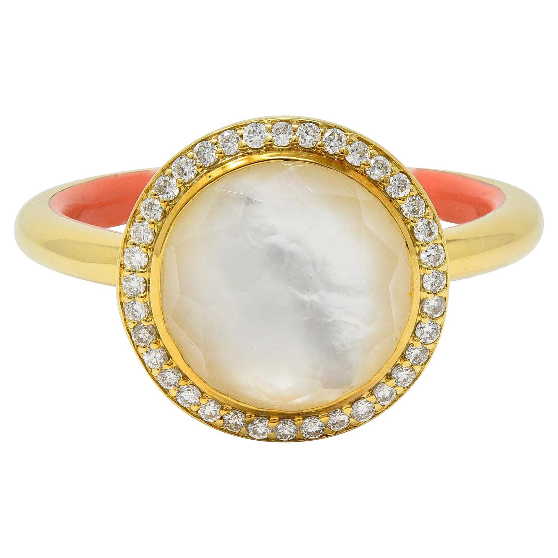 Ippolita Zeitgenössischer Diamant Perlmutt Quarz Emaille 18K Lollipop Ring im Angebot