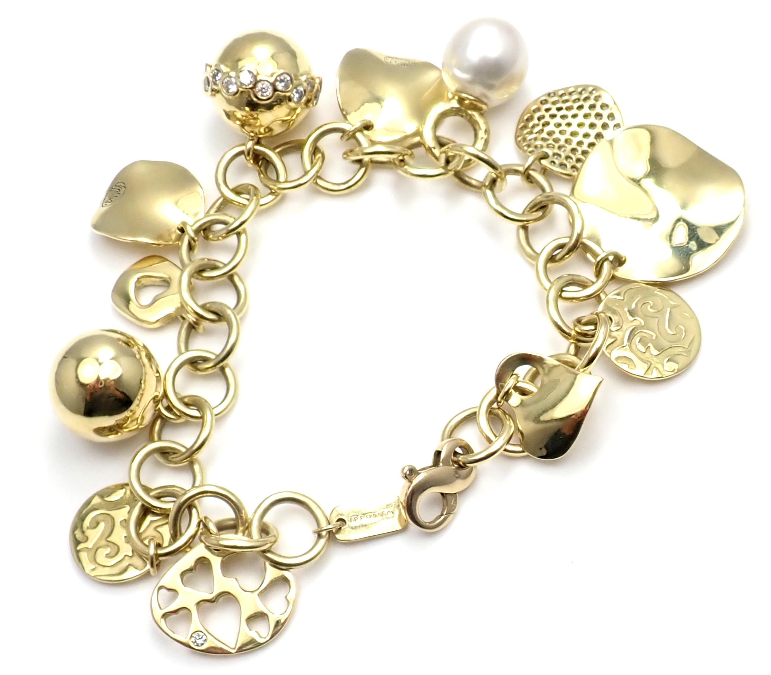 18k Yellow Gold Diamond 12 Charms Link Bracelet by Ippolita. 
With 128 Round brilliant cut diamonds VS1 clarity, G color total weight approx. 2.5ct
Retail price of this bracelet is $25,000
Details: 
Length: 7.5 inches
Width: 10mm chain
Weight: 81.7