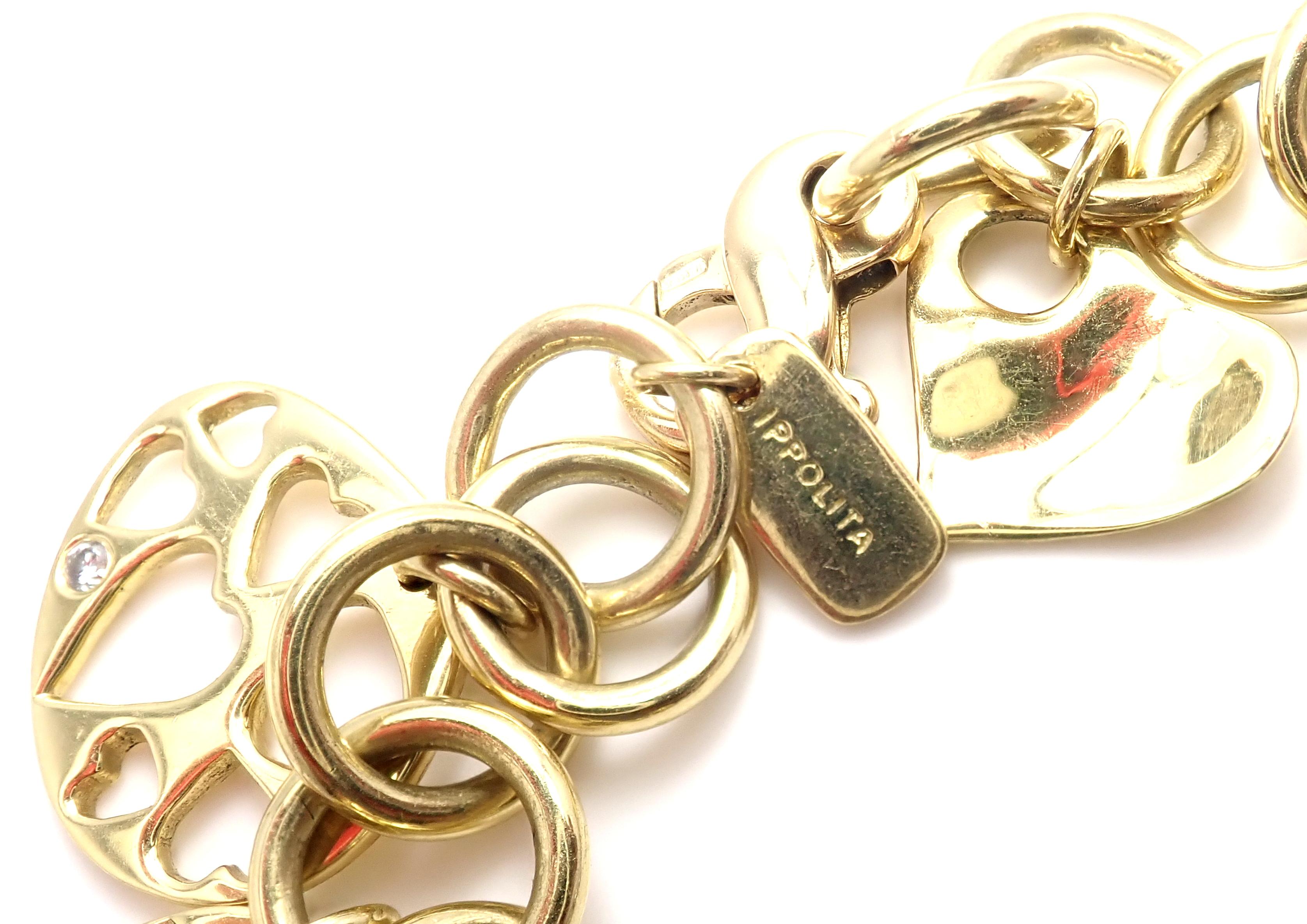 Women's or Men's Ippolita Diamond 12 Charm Yellow Gold Link Bracelet