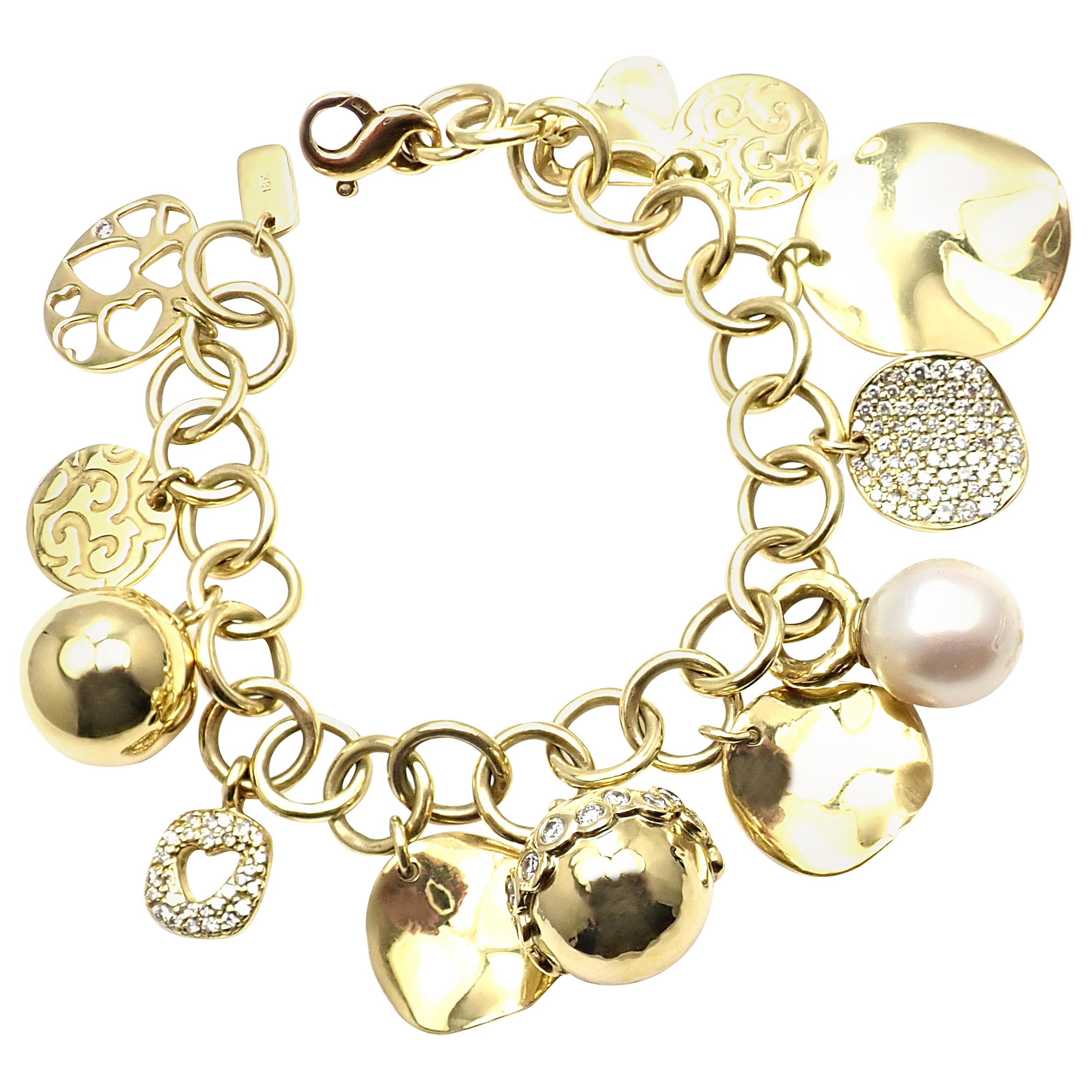 Ippolita Diamond 12 Charm Yellow Gold Link Bracelet