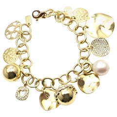 Ippolita Diamond 12 Charm Yellow Gold Link Bracelet