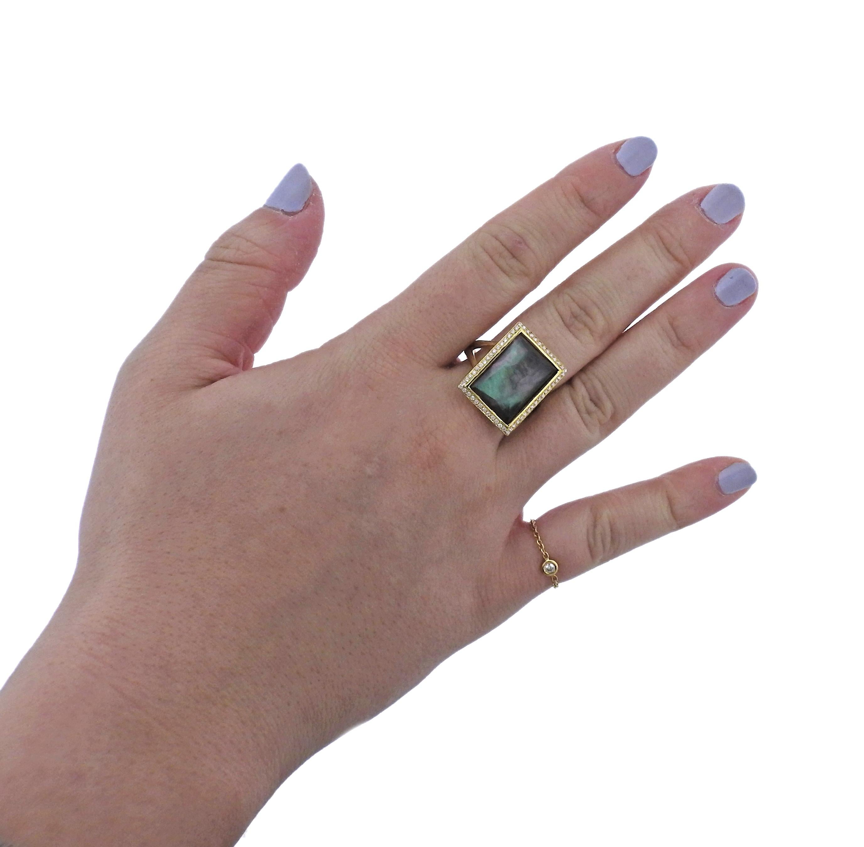 Women's Ippolita Gelato Black Shell Diamond Quartz Gold Ring
