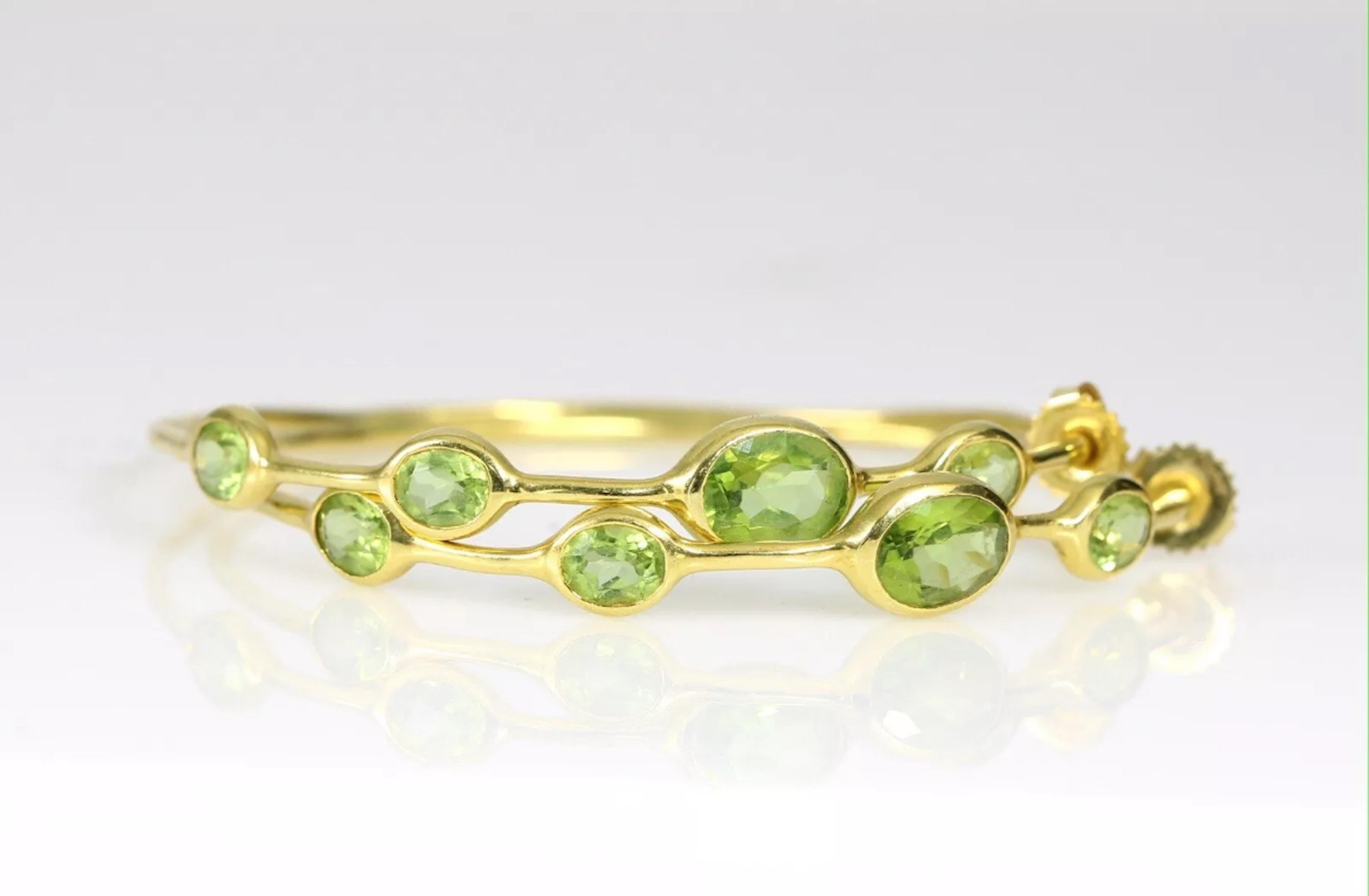 Oval Cut Ippolita Green Peridot Large Hoop Earrings 18K Yellow Gold