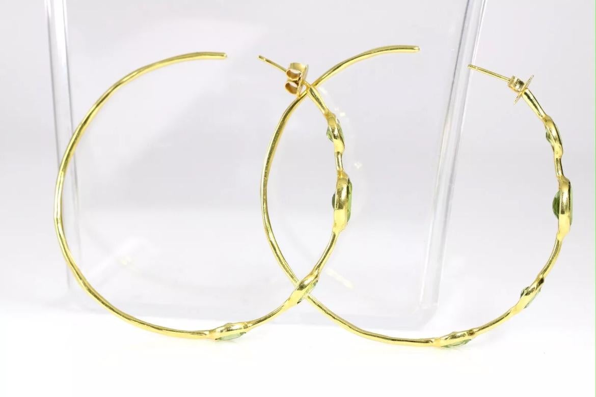 Ippolita Green Peridot Large Hoop Earrings 18K Yellow Gold In New Condition In Great Neck, NY