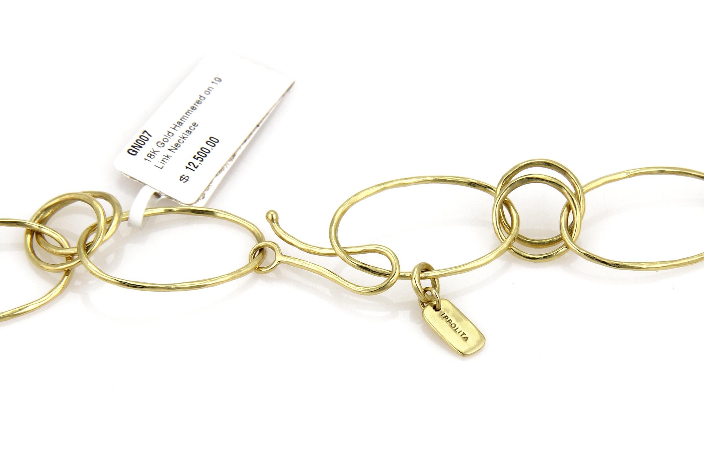 Modern Ippolita Hammered Assorted Size Open Circle 18k Gold Link Necklace For Sale