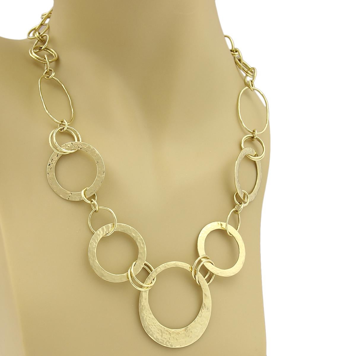 Ippolita Hammered Assorted Size Open Circle 18k Gold Link Necklace For Sale 1