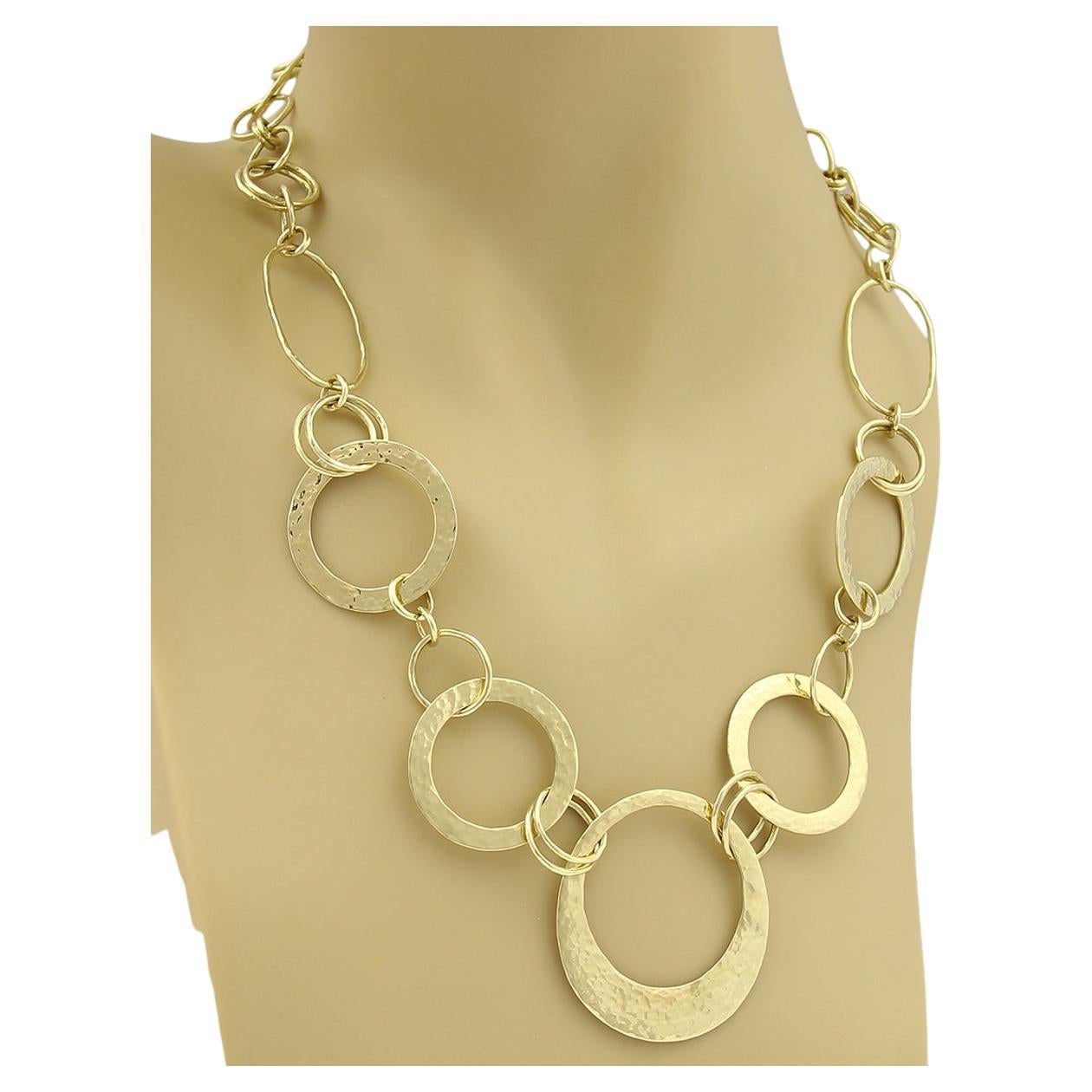 Ippolita Hammered Assorted Size Open Circle 18k Gold Link Necklace For Sale