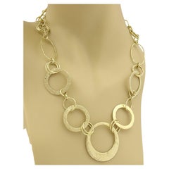 Vintage Ippolita Hammered Assorted Size Open Circle 18k Gold Link Necklace