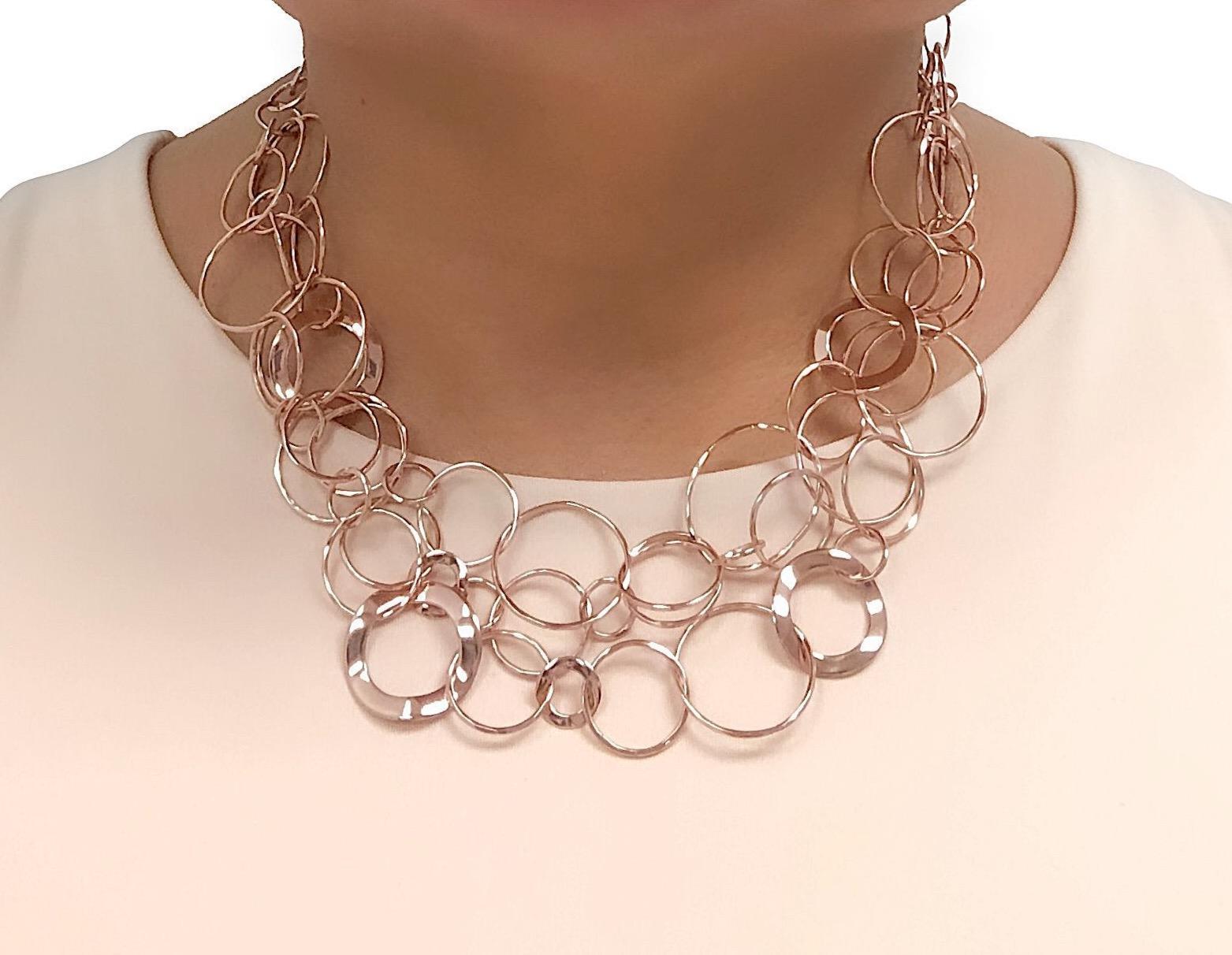 IPPOLITA Interlinked Circles Sterling Silver Rose Gold Vermeil Layer Necklace In Excellent Condition For Sale In New York, NY