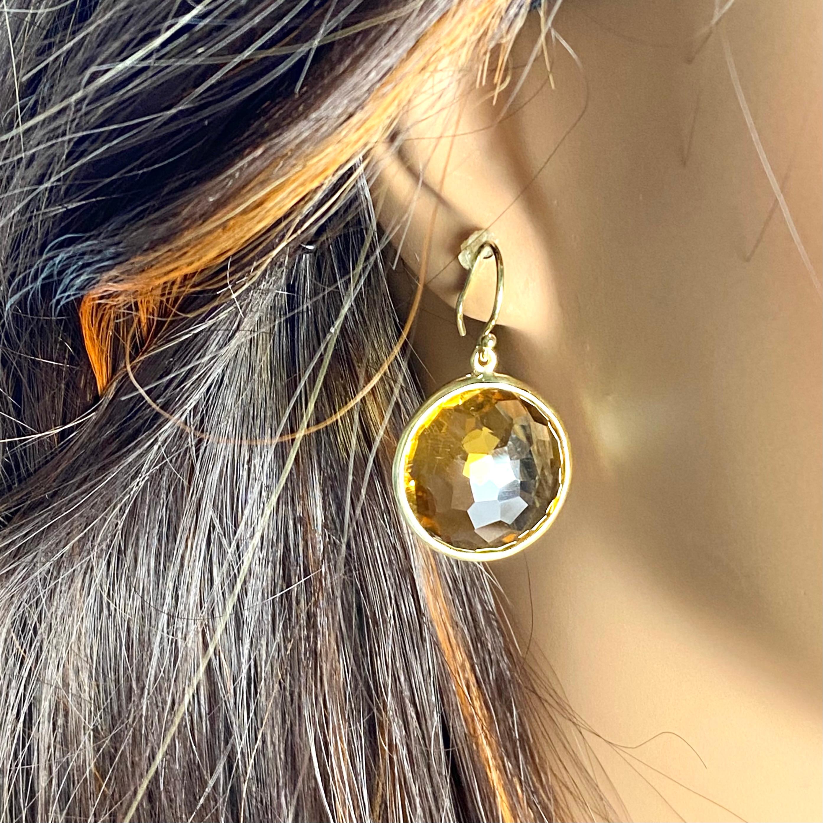 Contemporary Ippolita Lollipop Collection 18k Gold Hoop Earrings Two Large Citrine Gemstones