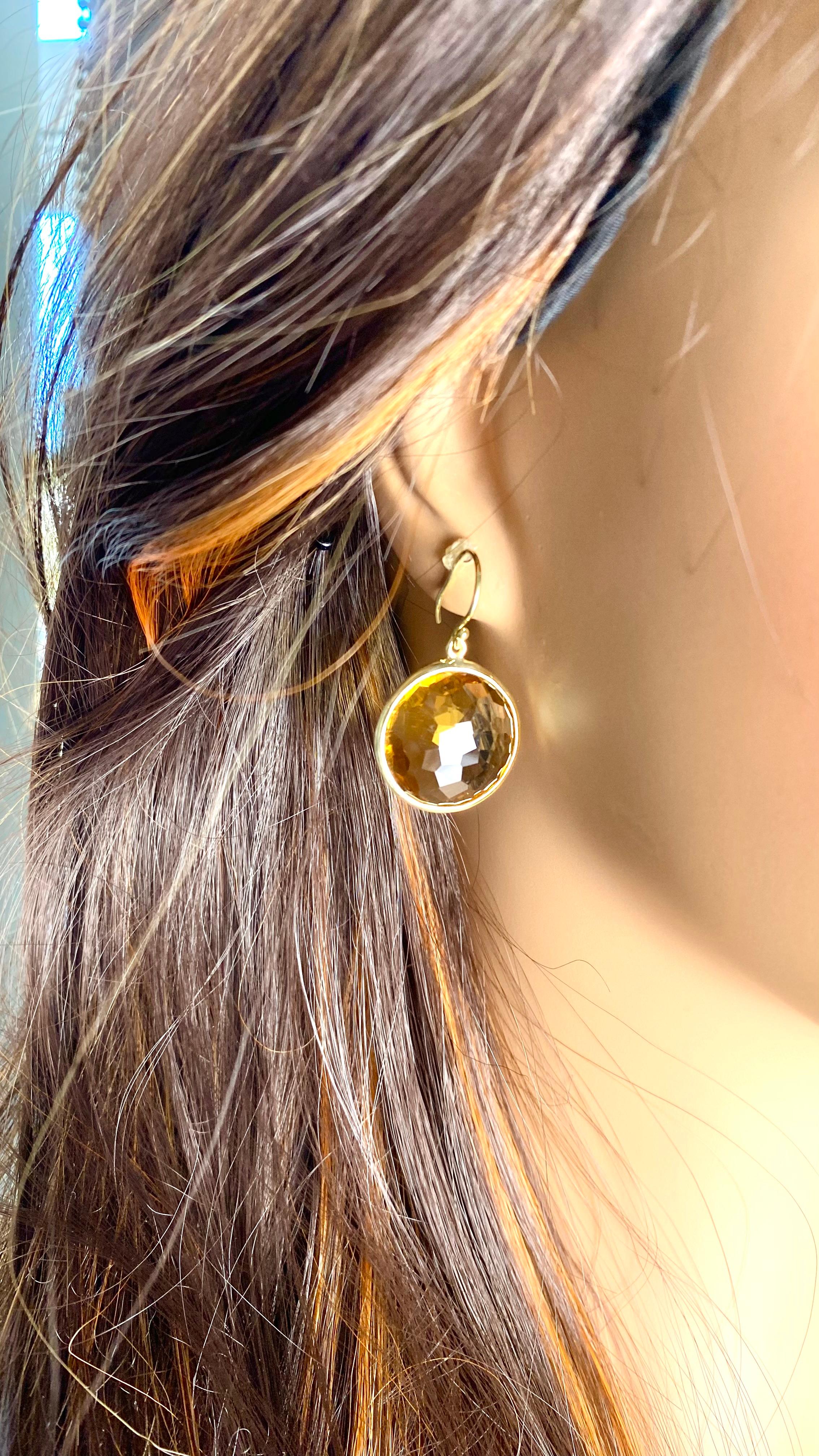 Round Cut Ippolita Lollipop Collection 18k Gold Hoop Earrings Two Large Citrine Gemstones
