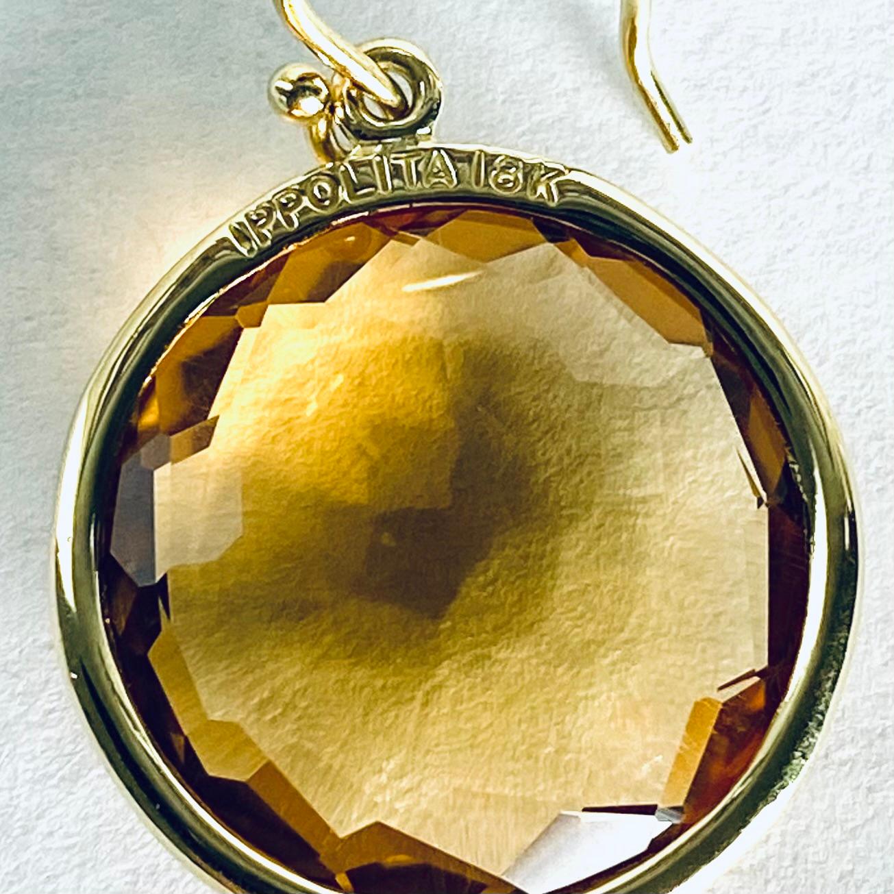 Women's Ippolita Lollipop Collection 18k Gold Hoop Earrings Two Large Citrine Gemstones