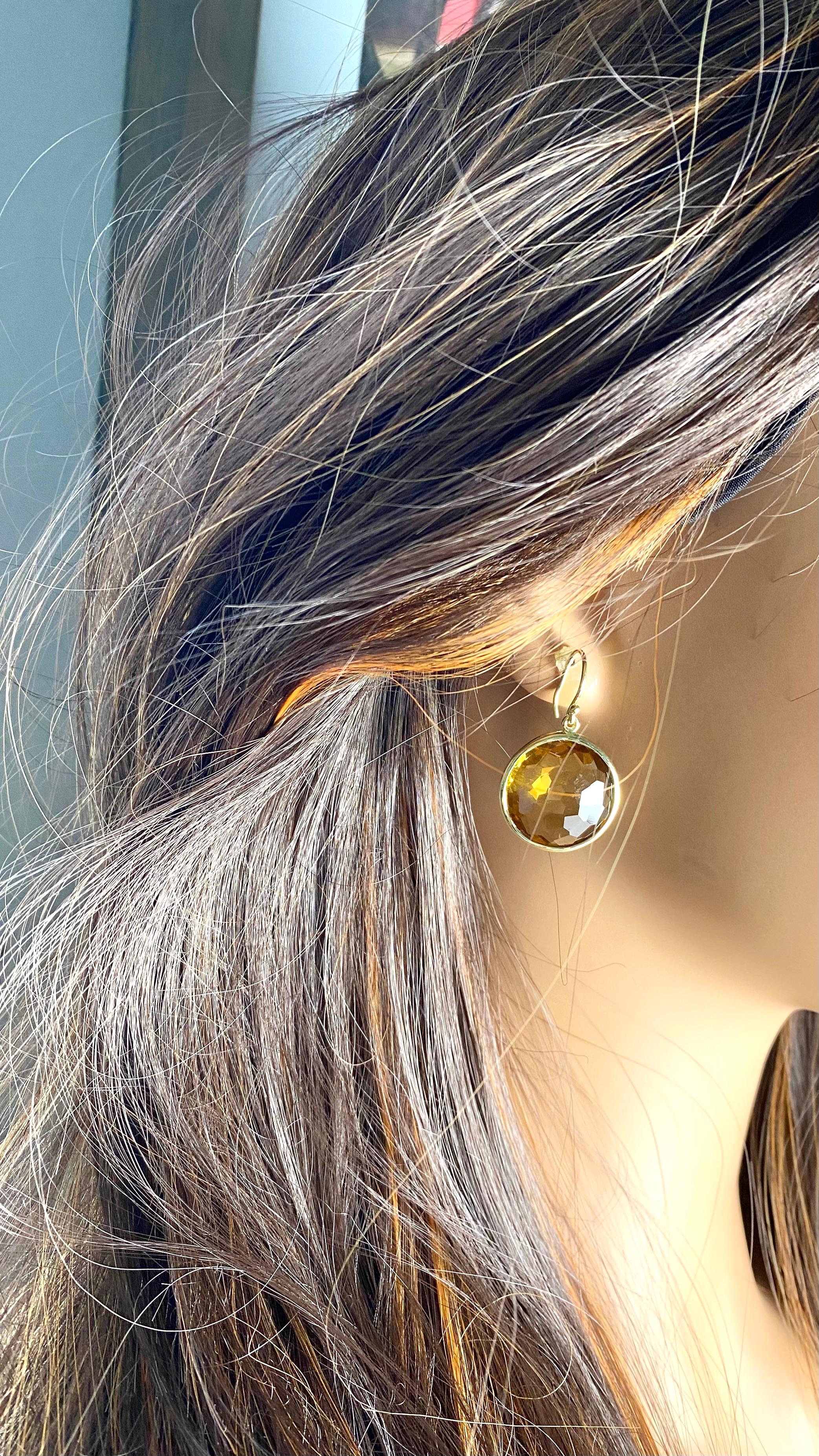 Ippolita Lollipop Collection 18k Gold Hoop Earrings Two Large Citrine Gemstones 1