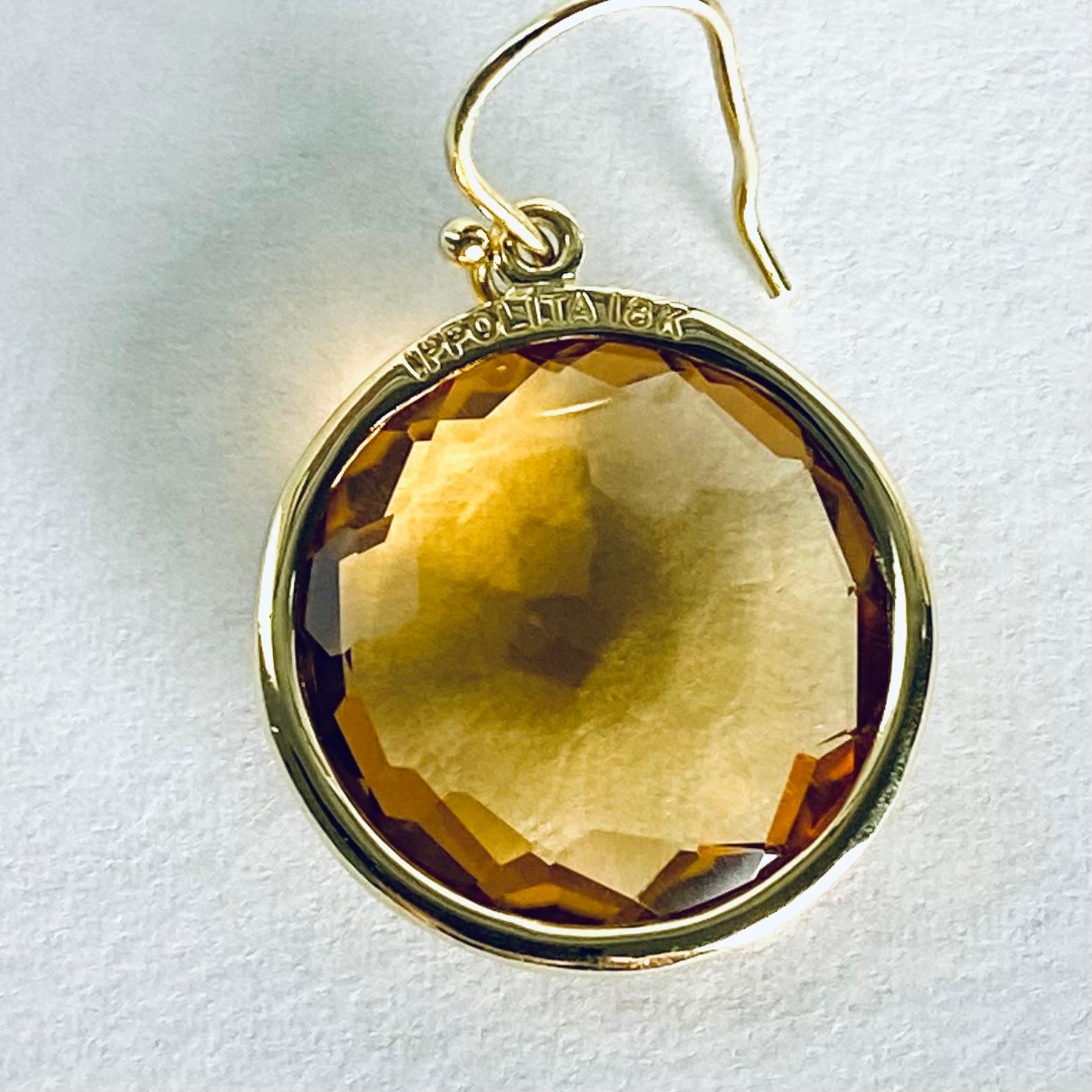 Ippolita Lollipop Collection 18k Gold Hoop Earrings Two Large Citrine Gemstones 3
