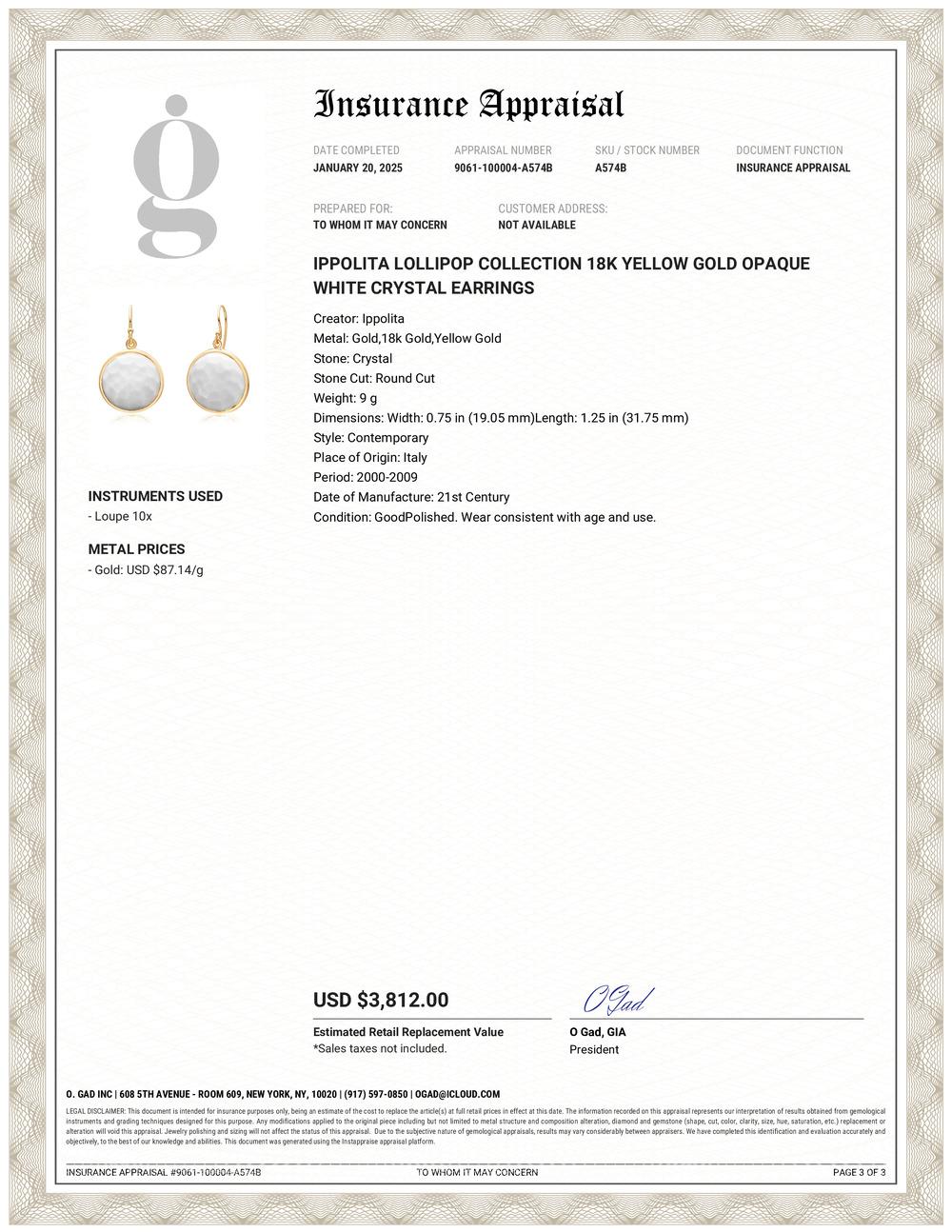 Contemporary Ippolita Lollipop Collection 18K Yellow Gold Opaque White Crystal Earrings For Sale