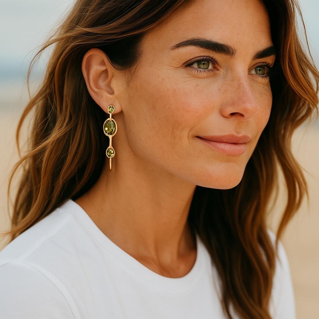 Oval Cut Ippolita Lollipop Collection Green Prasiolite Quartz 18k Gold Hoop Earring For Sale