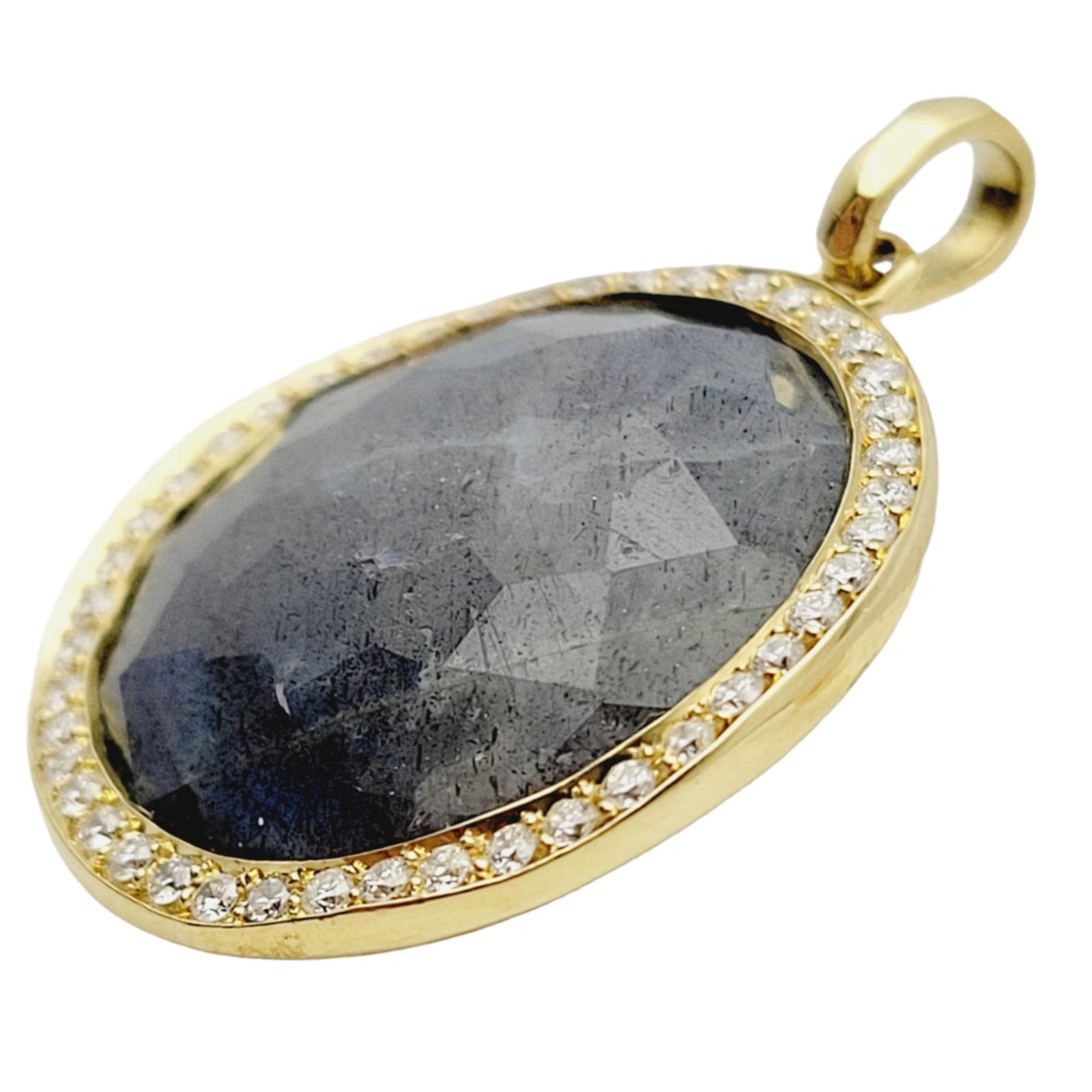 Contemporary Ippolita Lollipop Medium Labradorite & Diamond Halo Pendant in 18 Karat Gold