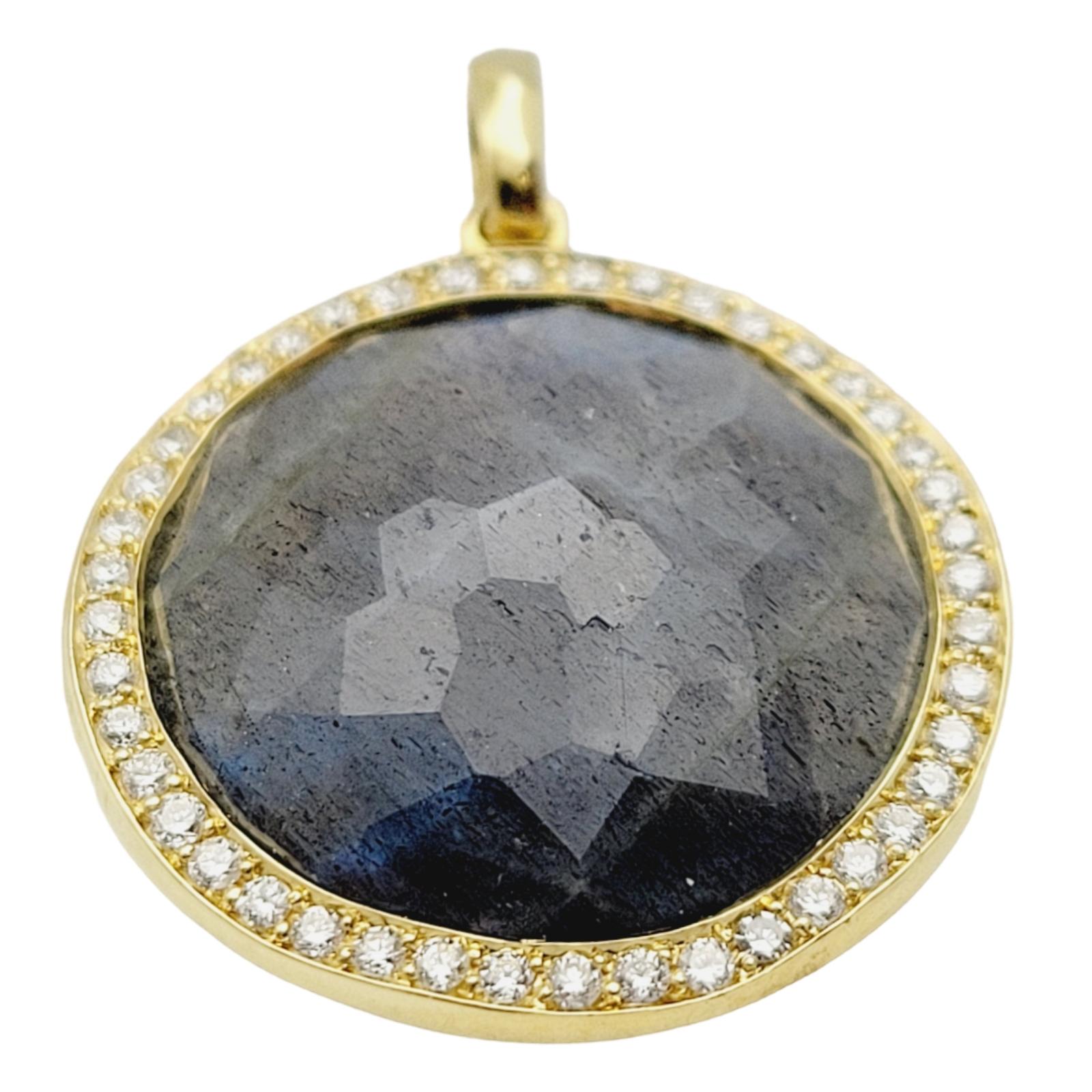 Round Cut Ippolita Lollipop Medium Labradorite & Diamond Halo Pendant in 18 Karat Gold
