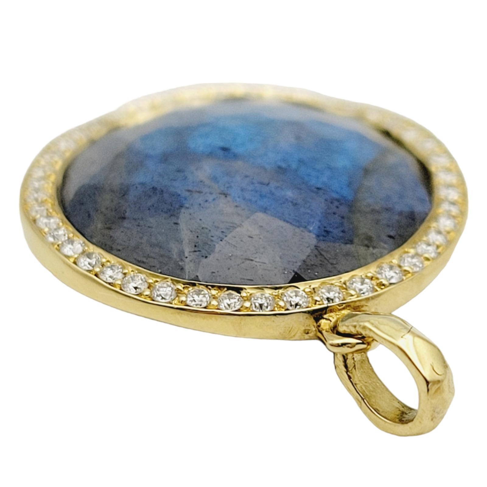 Ippolita Lollipop Medium Labradorite & Diamond Halo Pendant in 18 Karat Gold In Good Condition In Scottsdale, AZ