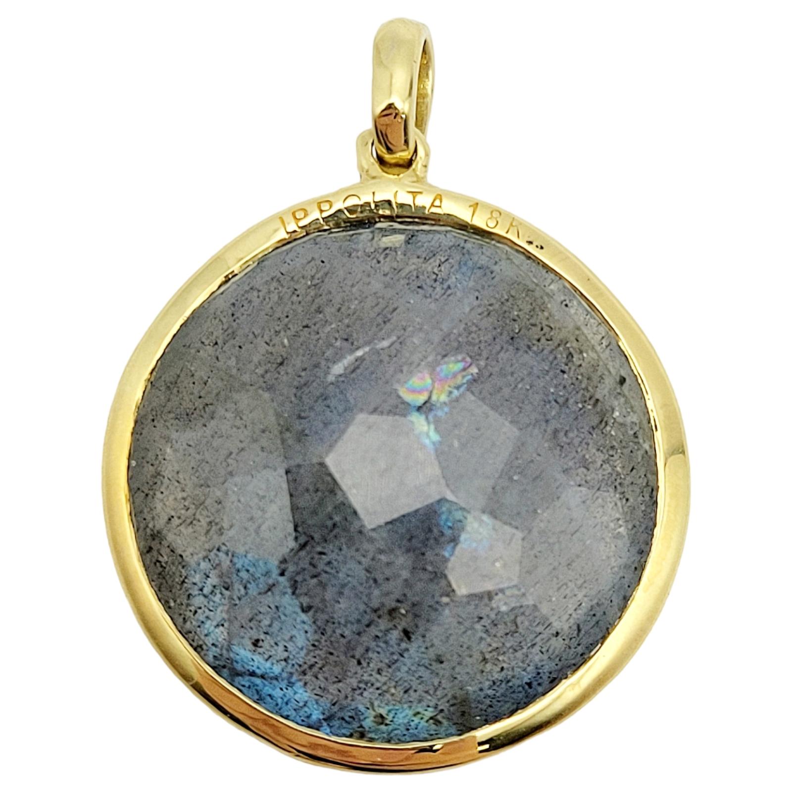 Women's or Men's Ippolita Lollipop Medium Labradorite & Diamond Halo Pendant in 18 Karat Gold