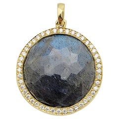 Ippolita Lollipop Medium Labradorite & Diamond Halo Pendant in 18 Karat Gold