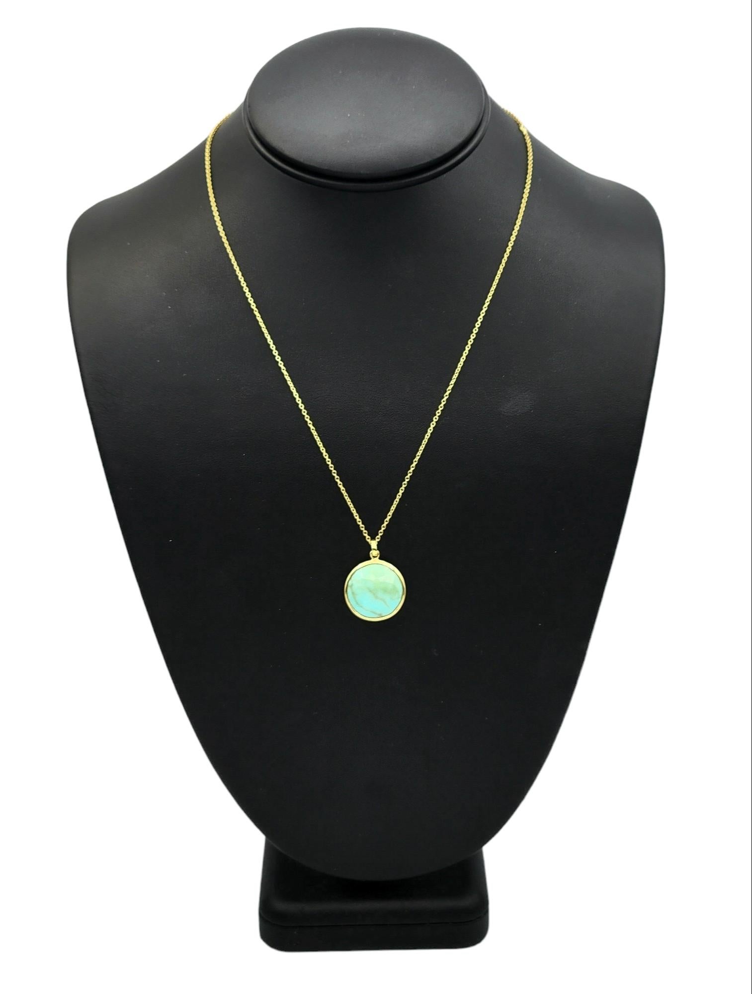 Round Cut Ippolita Lollipop Medium Solitaire Turquoise Pendant Necklace in 18K Yellow Gold For Sale