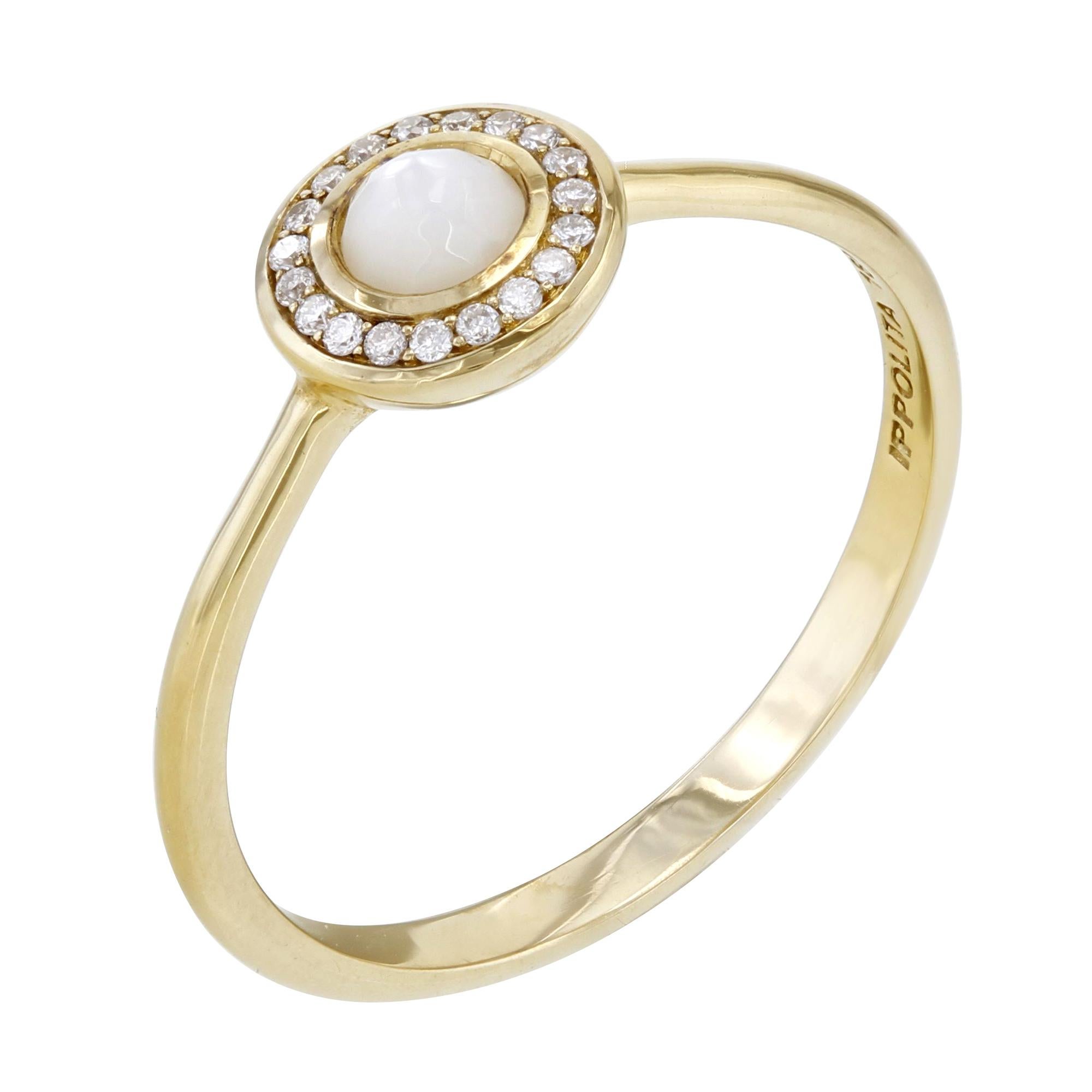 Sweet mother of pear diamond ring with a pretty halo. Perfect for every day wear. Gift to yourself or your loved. 
 
 Ippolita mini ring from the Lollipop(R) Collection.
 
 18-karat yellow gold.
 
 Round setting with pave white diamond border.
 
