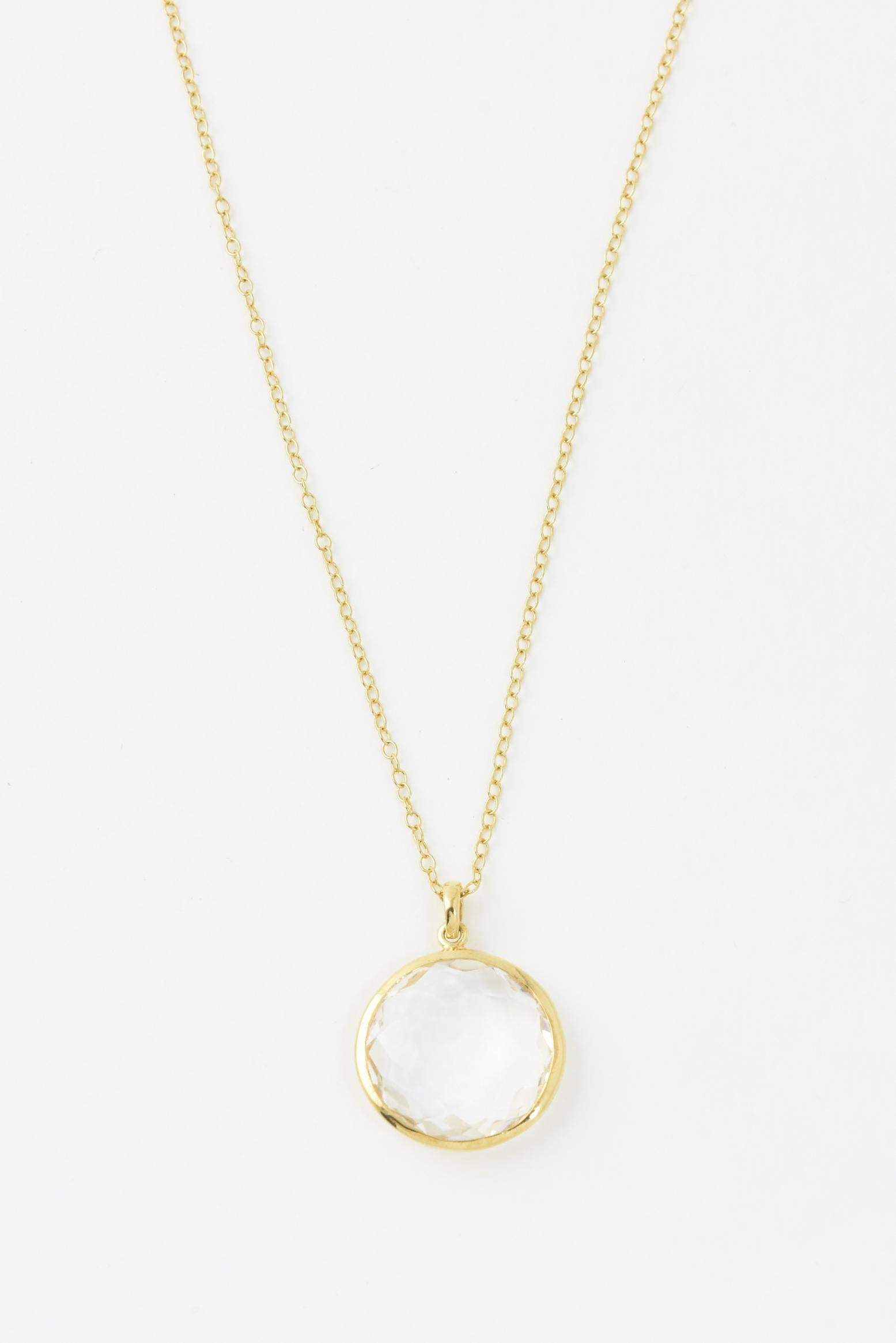 Ippolita 18k yellow gold chain with a 20mm faceted quartz drop. Lollipop Collection. 18k yellow gold round pendant features a quartz gemstone. Adjustable chain, 16-18