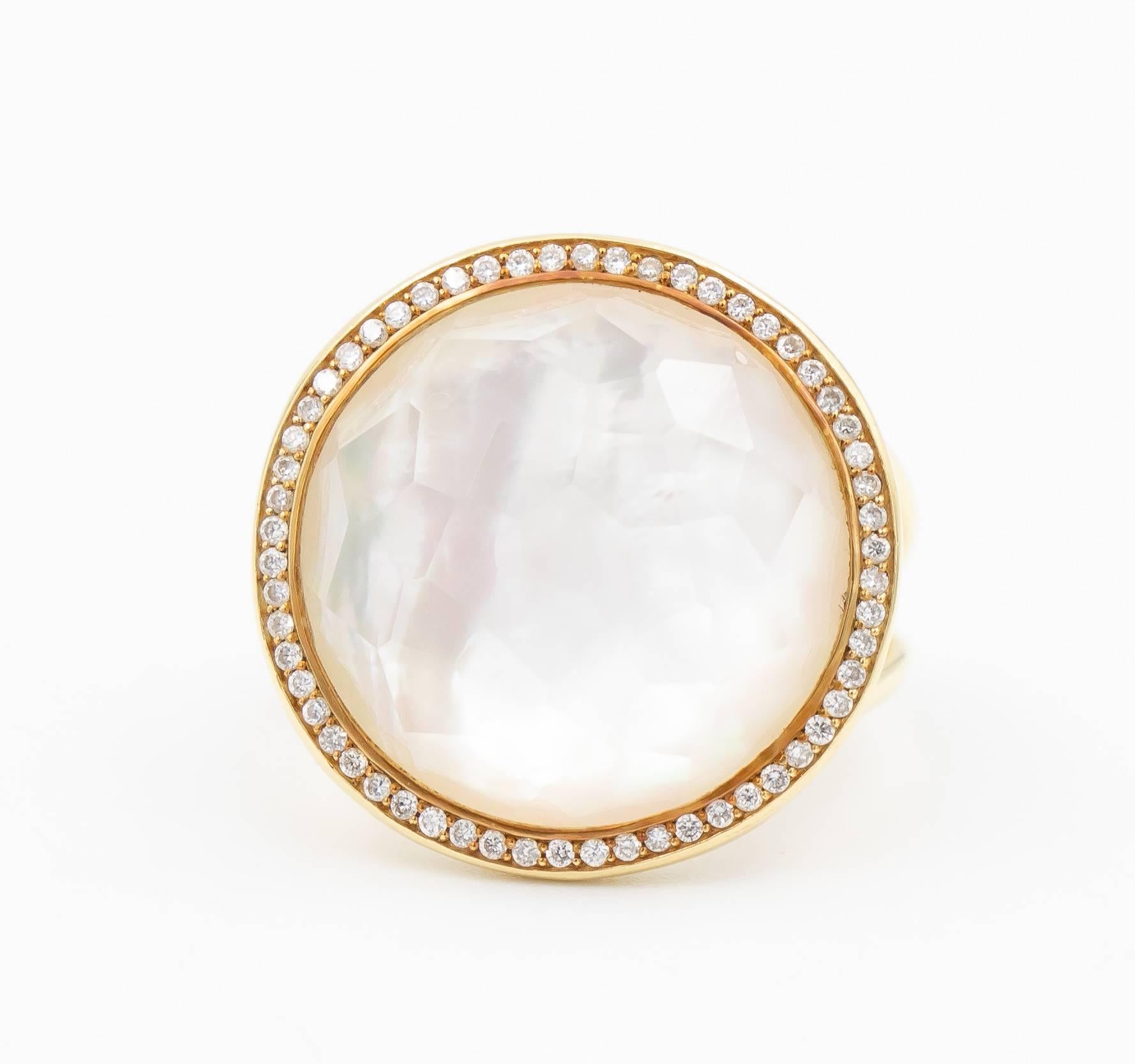 Round Cut Ippolita Lollipop Ring in 18 Karat Gold with Diamonds and Mother-of-Pearl