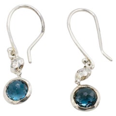 Ippolita Lollipop Pendants d'oreilles en argent sterling avec deux pierres, diamants et topaze bleue 