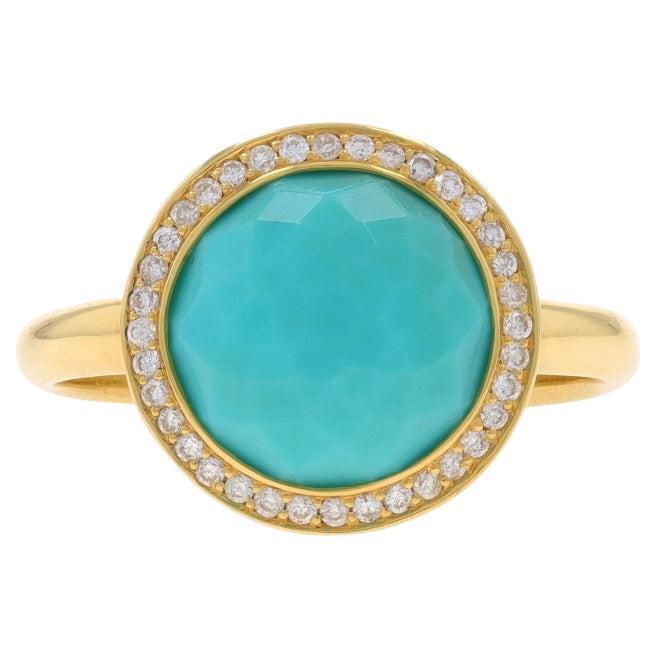 Ippolita Lollipop Turquoise Diamond Halo Ring Yellow Gold 18k Faceted Cab .20ctw