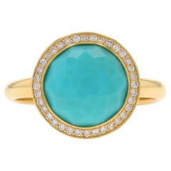 Ippolita Lollipop Turquoise Diamond Halo Ring Yellow Gold 18k Faceted Cab .20ctw