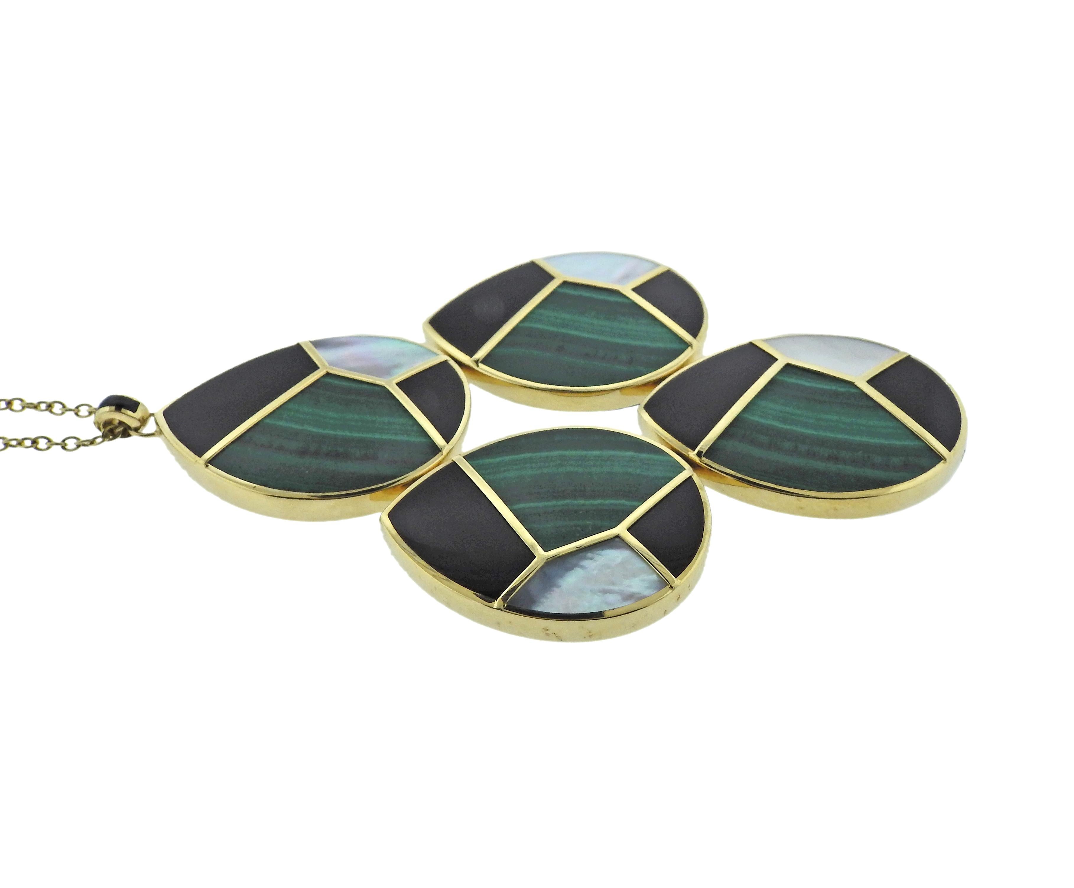 Ippolita Mosaic Malachite Onyx Large Pendant Gold Necklace In New Condition In Lambertville, NJ