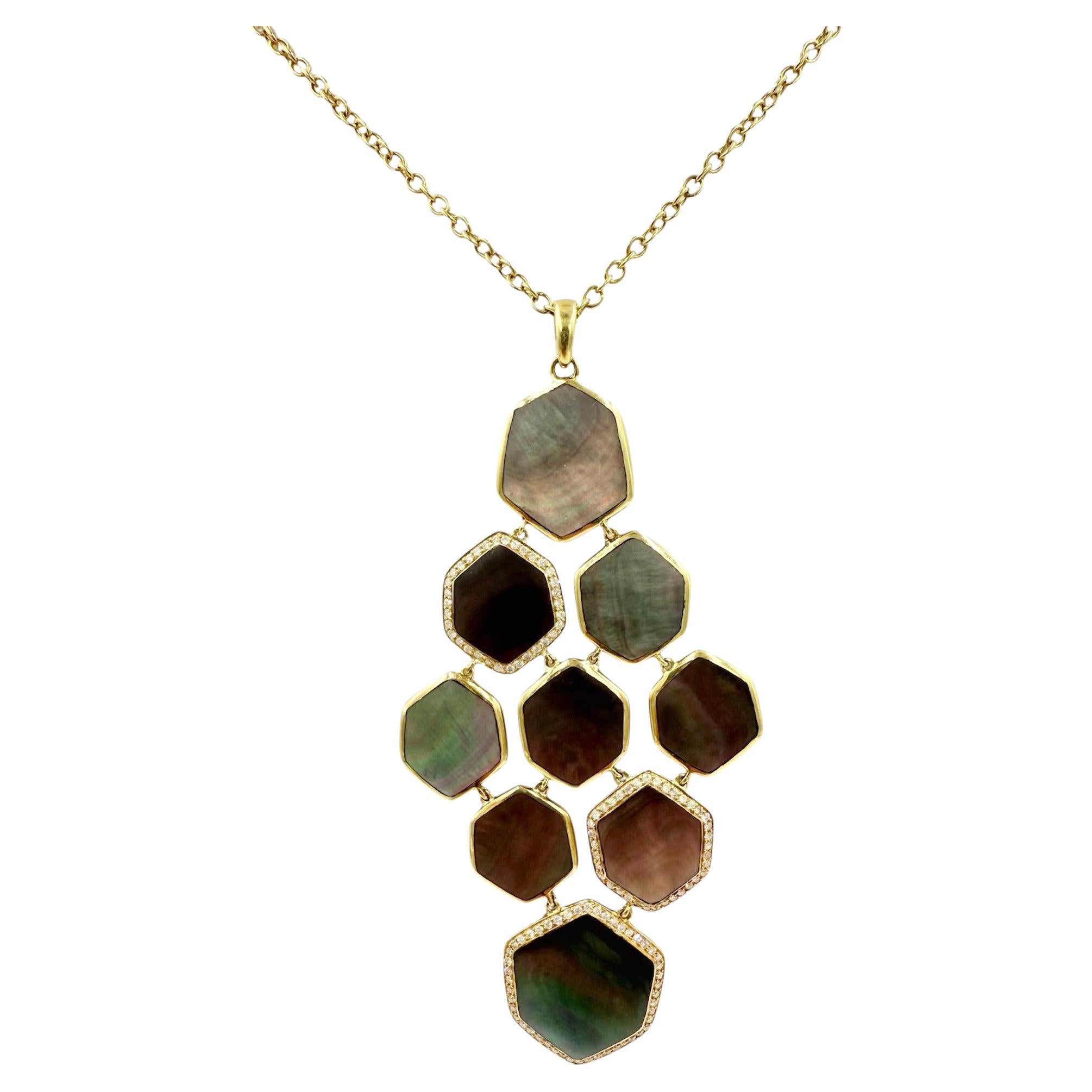 Ippolita Collier à pendentifs réversibles en or jaune, nacre et diamants en vente