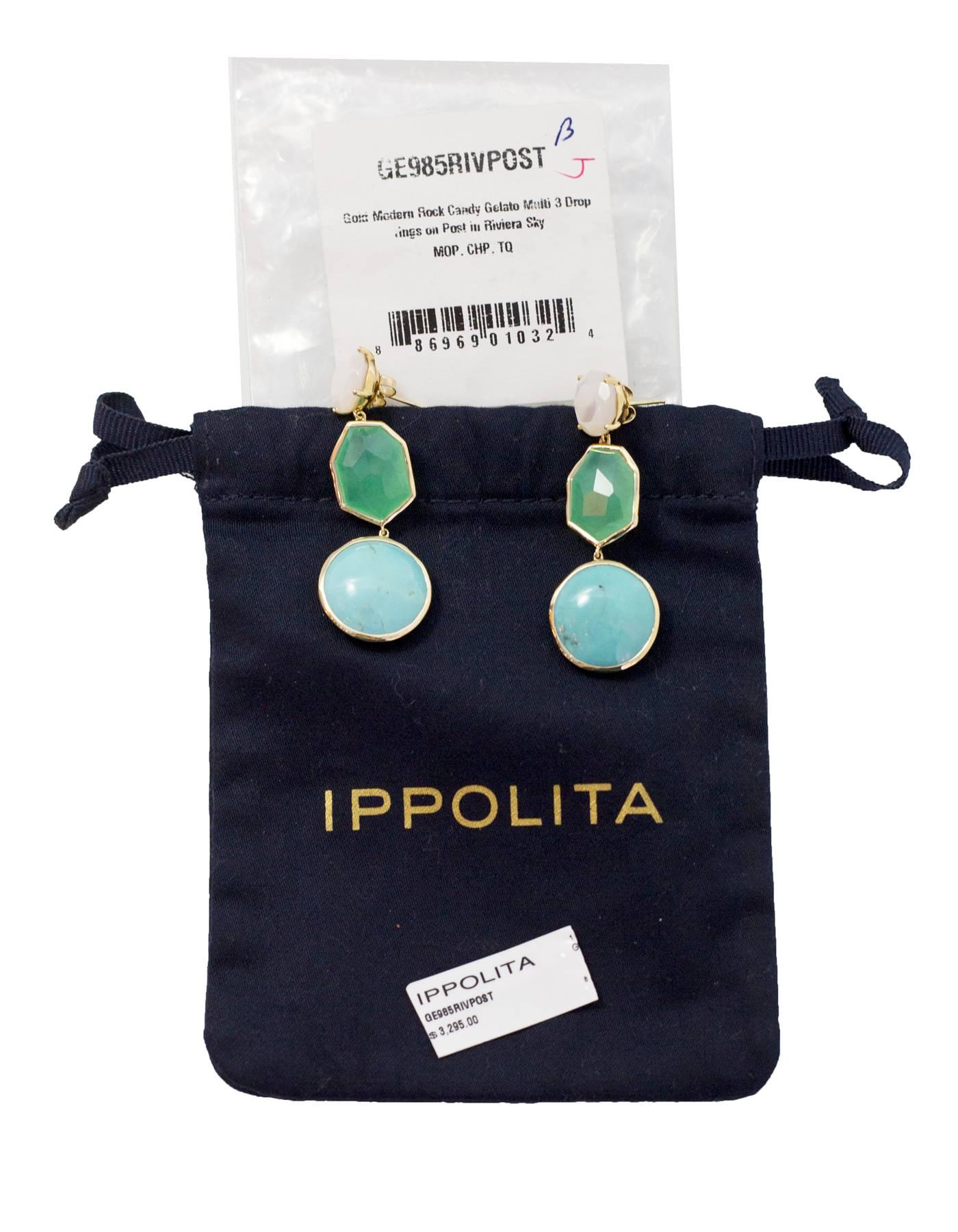 Women's Ippolita 18k Gold Mother of Pearl Chrysoprase Turquoise Rock Candy Drop Earrings