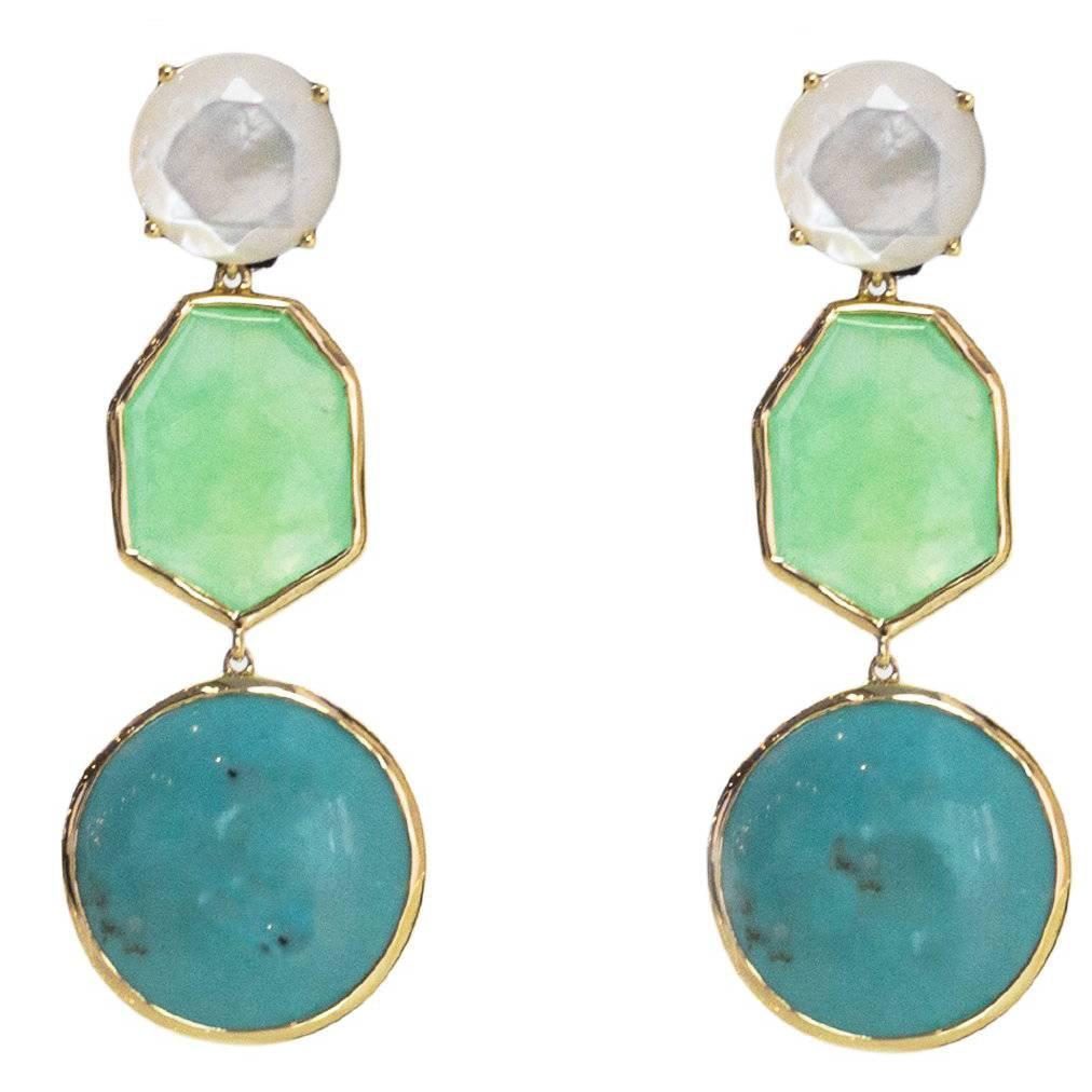 Ippolita 18k Gold Mother of Pearl Chrysoprase Turquoise Rock Candy Drop Earrings