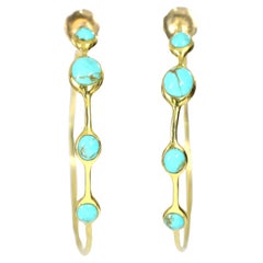 Ippolita Natural Turquoise 18K Yellow Gold Hammered Hoop Earrings