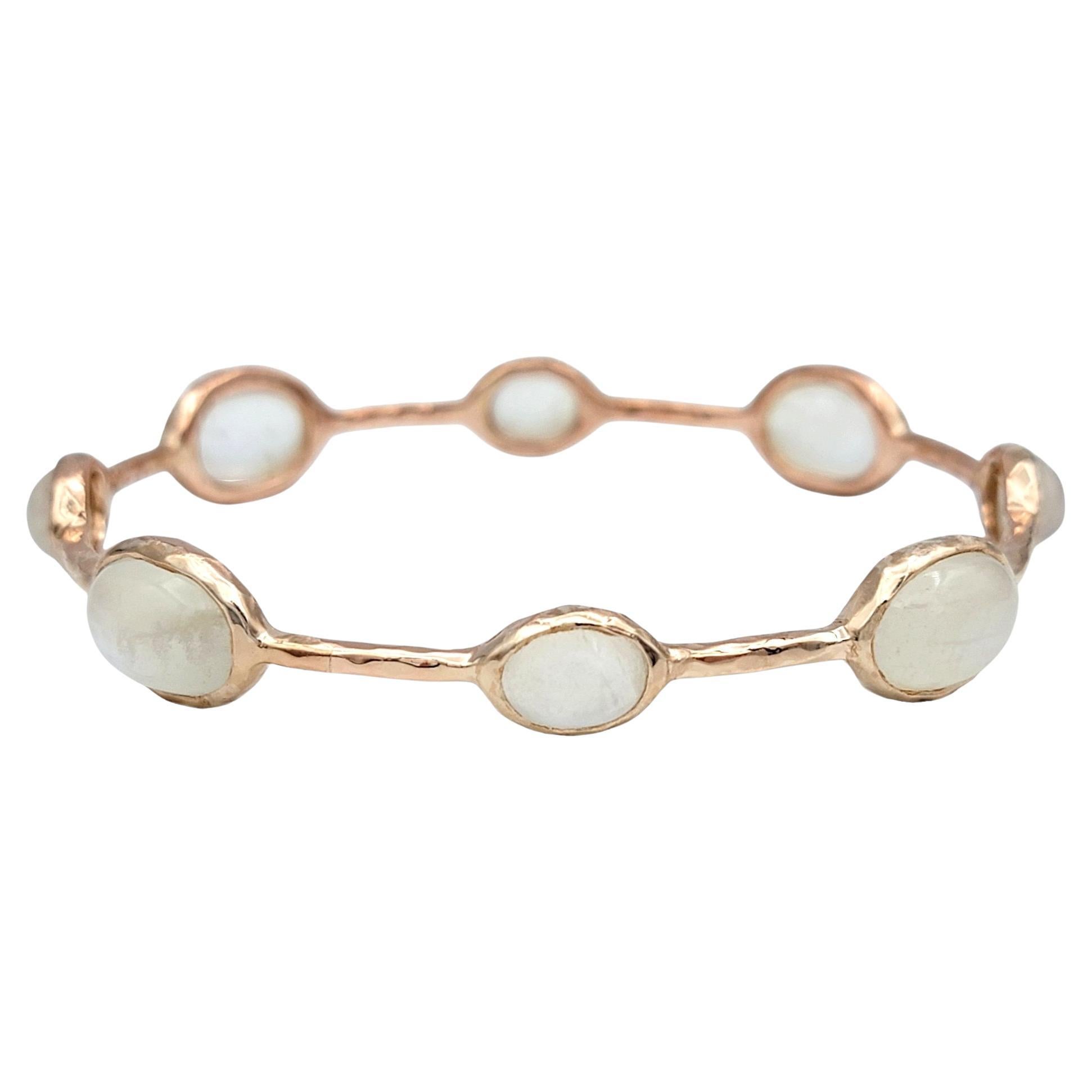 Ippolita Oval Cabochon Moonstone Bangle Bracelet Set in Rose Gold Plated Silver For Sale