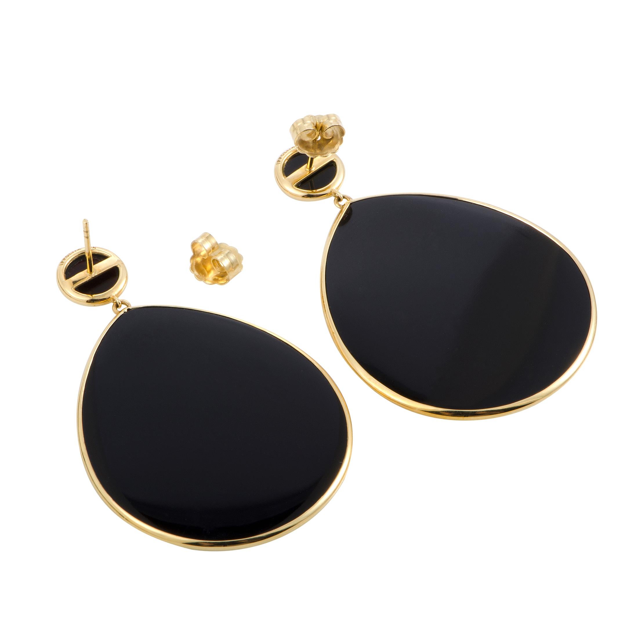 Ippolita Polished Rock Candy 18 Karat Gold Onyx and Mother of Pearl Teardrop In Excellent Condition In Southampton, PA