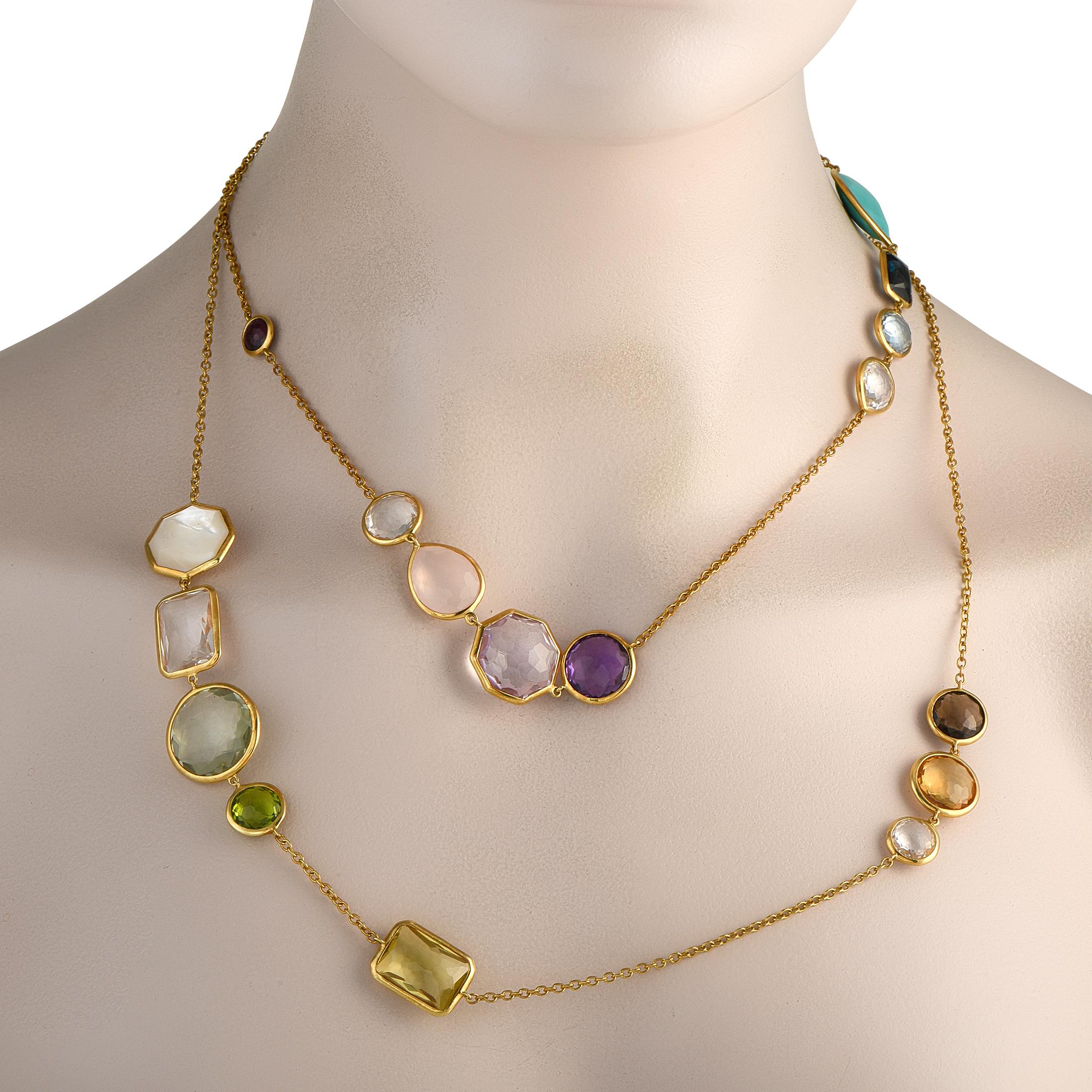 A stunning array of colorful gemstones make this Ippolita Rock Candy necklace a playful piece that will continually capture your imagination. The dramatic 13 chain is crafted from 18K Yellow Gold and comes complete with secure lobster clasp closure.