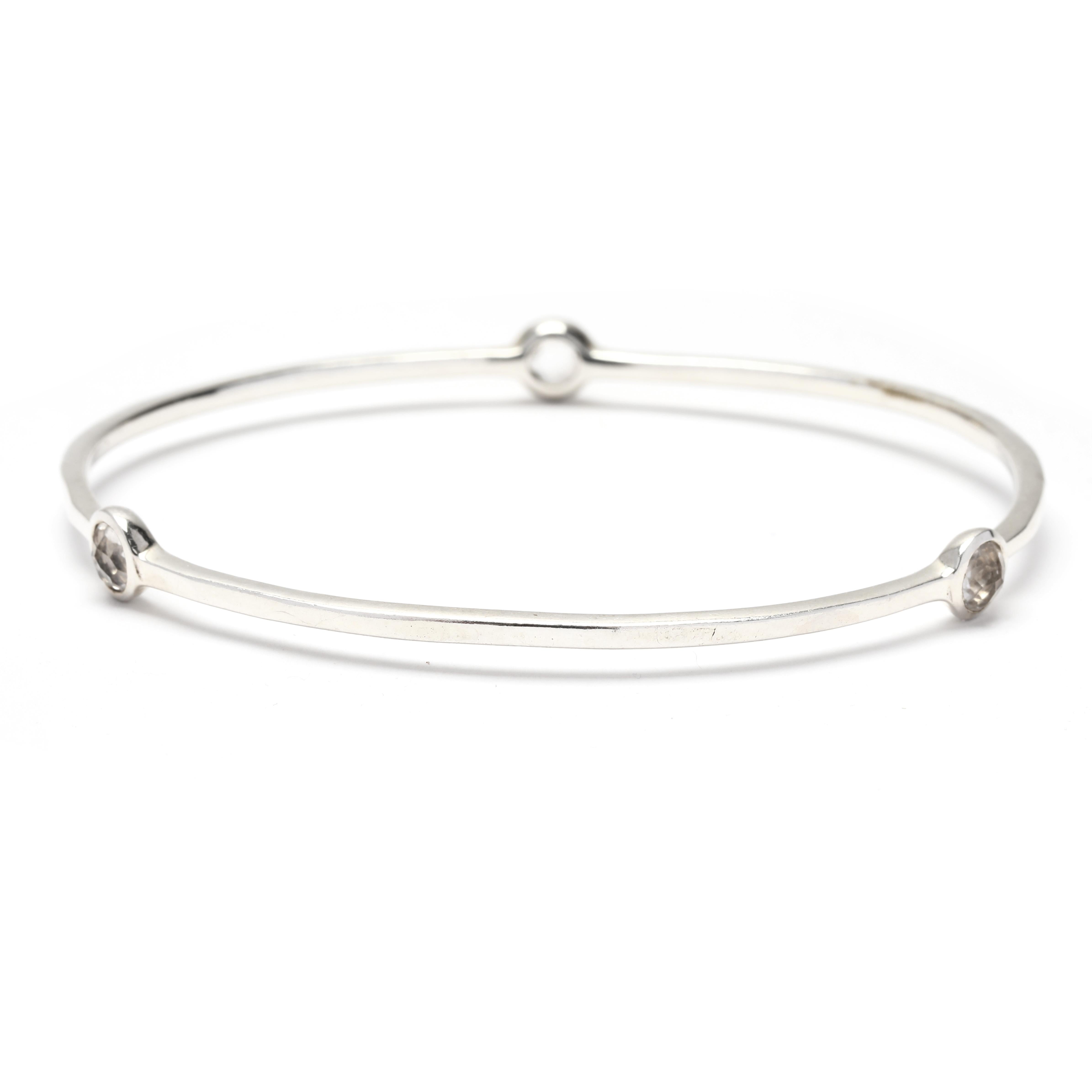 Ippolita Rock Candy 3 Stein-Armreif aus klarem Quarz, Sterlingsilber (Rosenschliff)