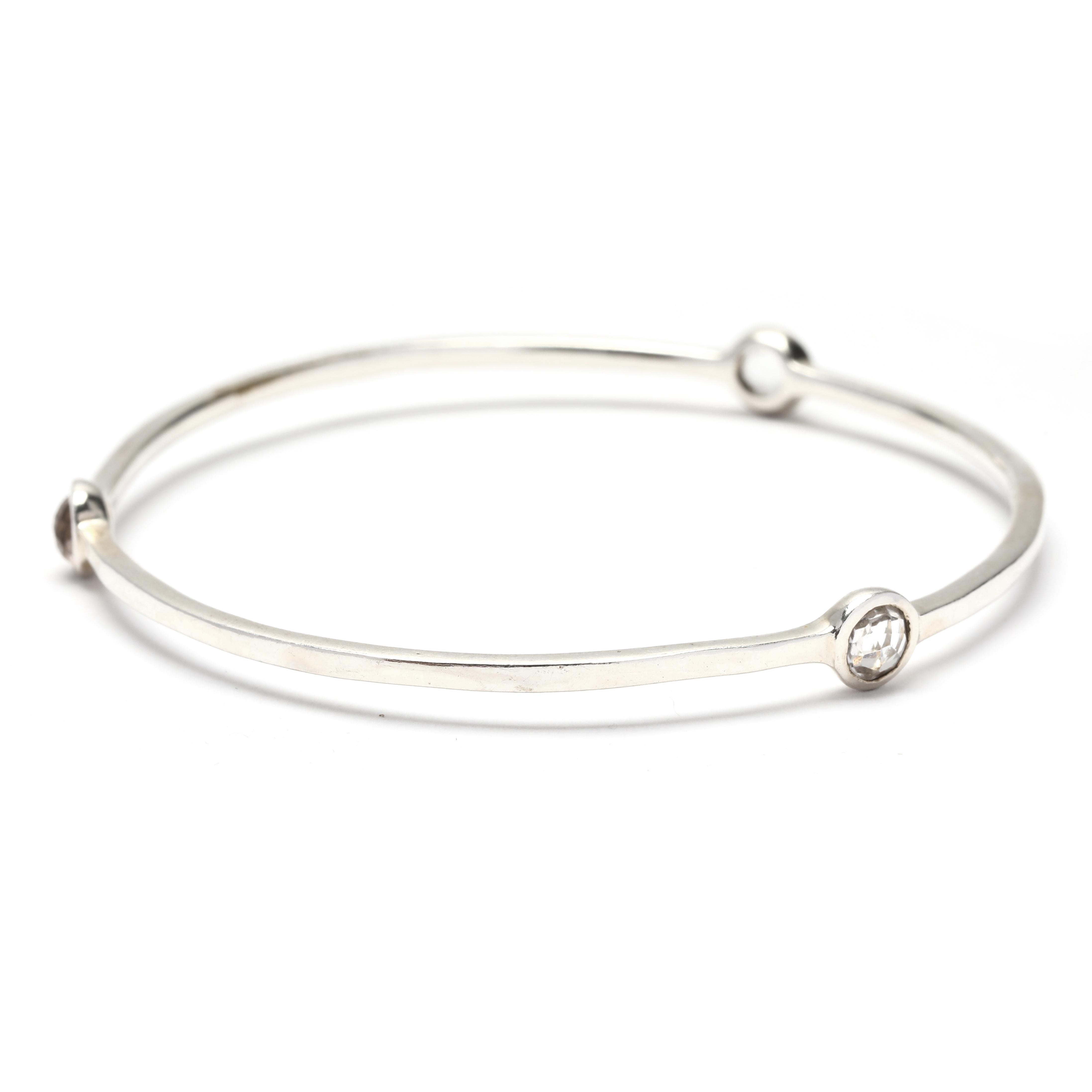 Ippolita Rock Candy 3 Stone Clear Quartz Bangle Bracelet, Sterling Silver In Good Condition In McLeansville, NC