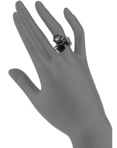 IPPOLITA Rock Candy 3-Stone Sterling Silver Onyx Hematite Quartz Cluster Ring